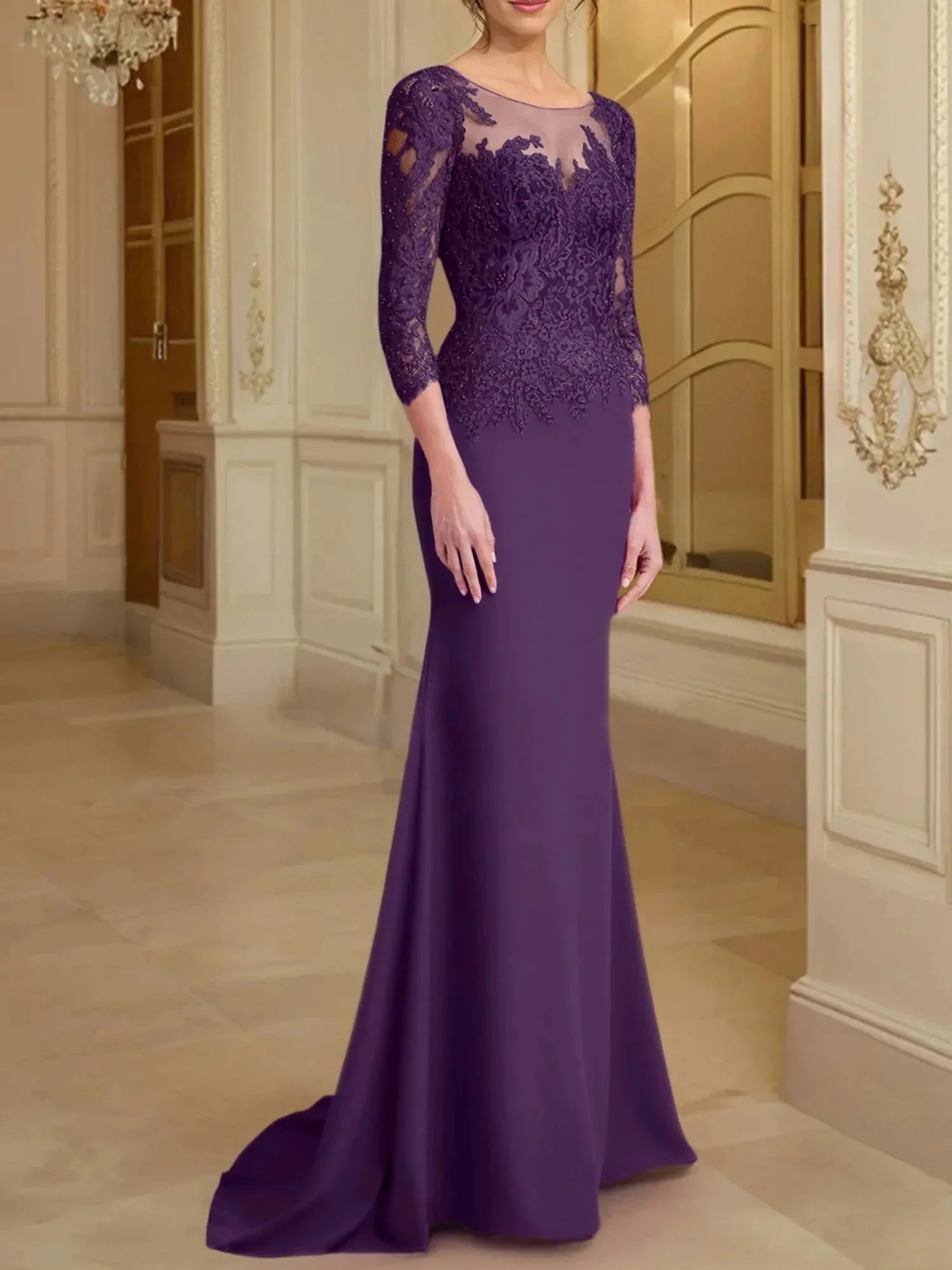 Trumpet/Mermaid Scoop Long Sleeves Mother of the Bride Dresses With Lace - Image 50