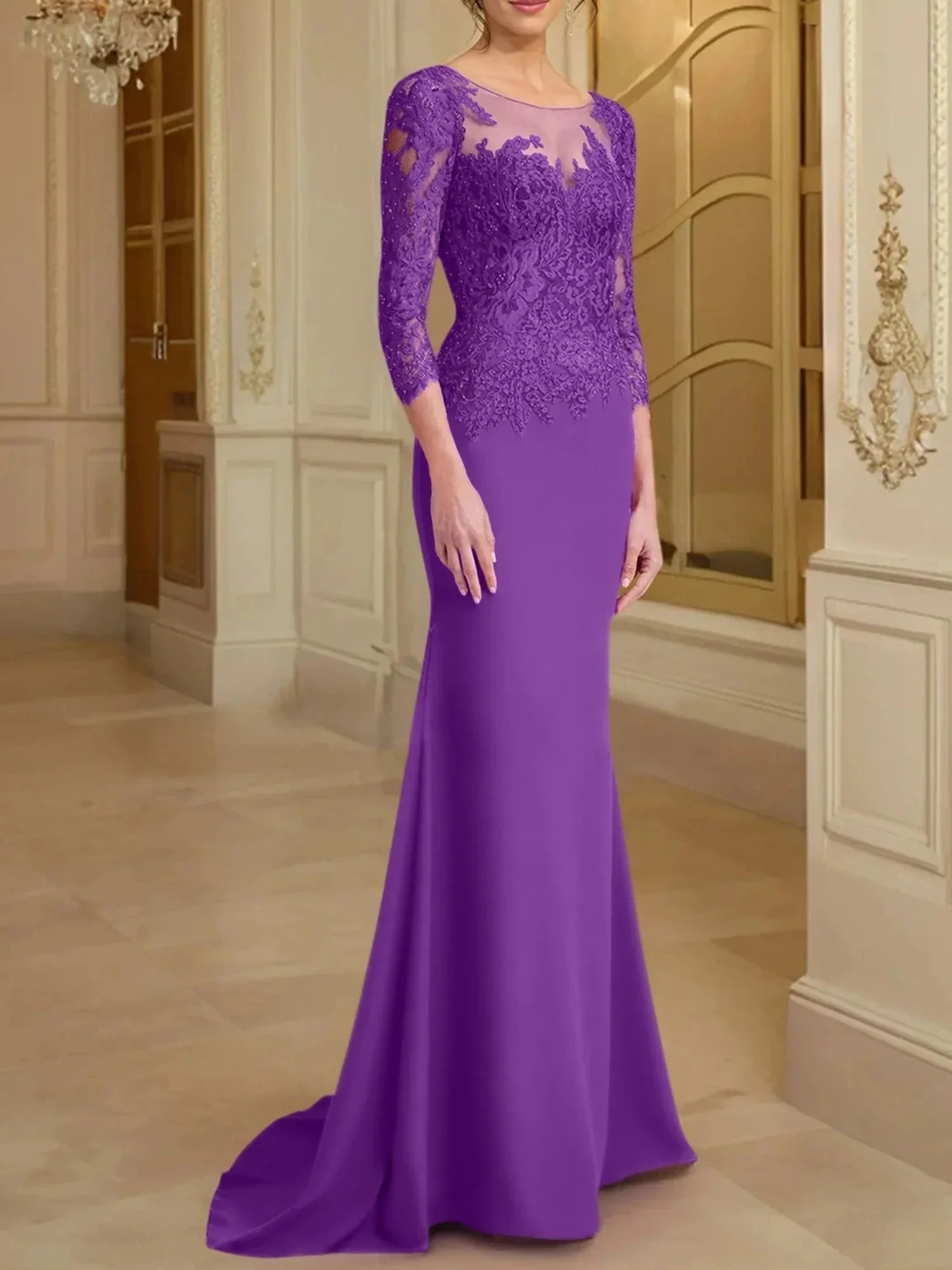 Trumpet/Mermaid Scoop Long Sleeves Mother of the Bride Dresses With Lace - Image 51