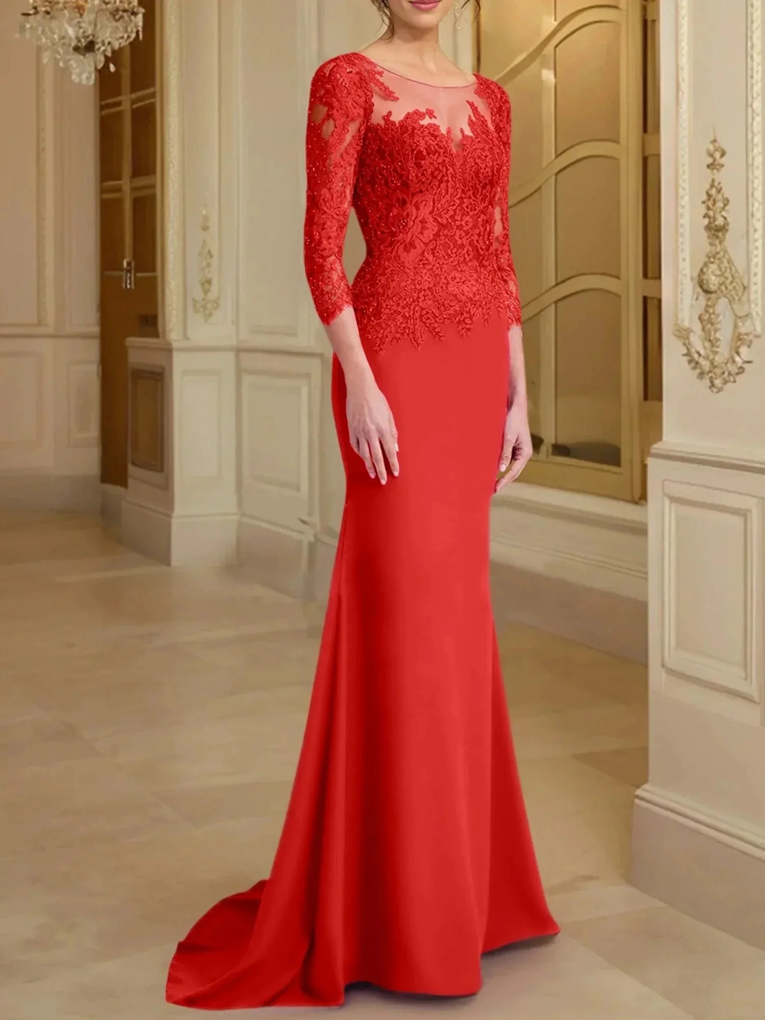 Trumpet/Mermaid Scoop Long Sleeves Mother of the Bride Dresses With Lace - Image 52