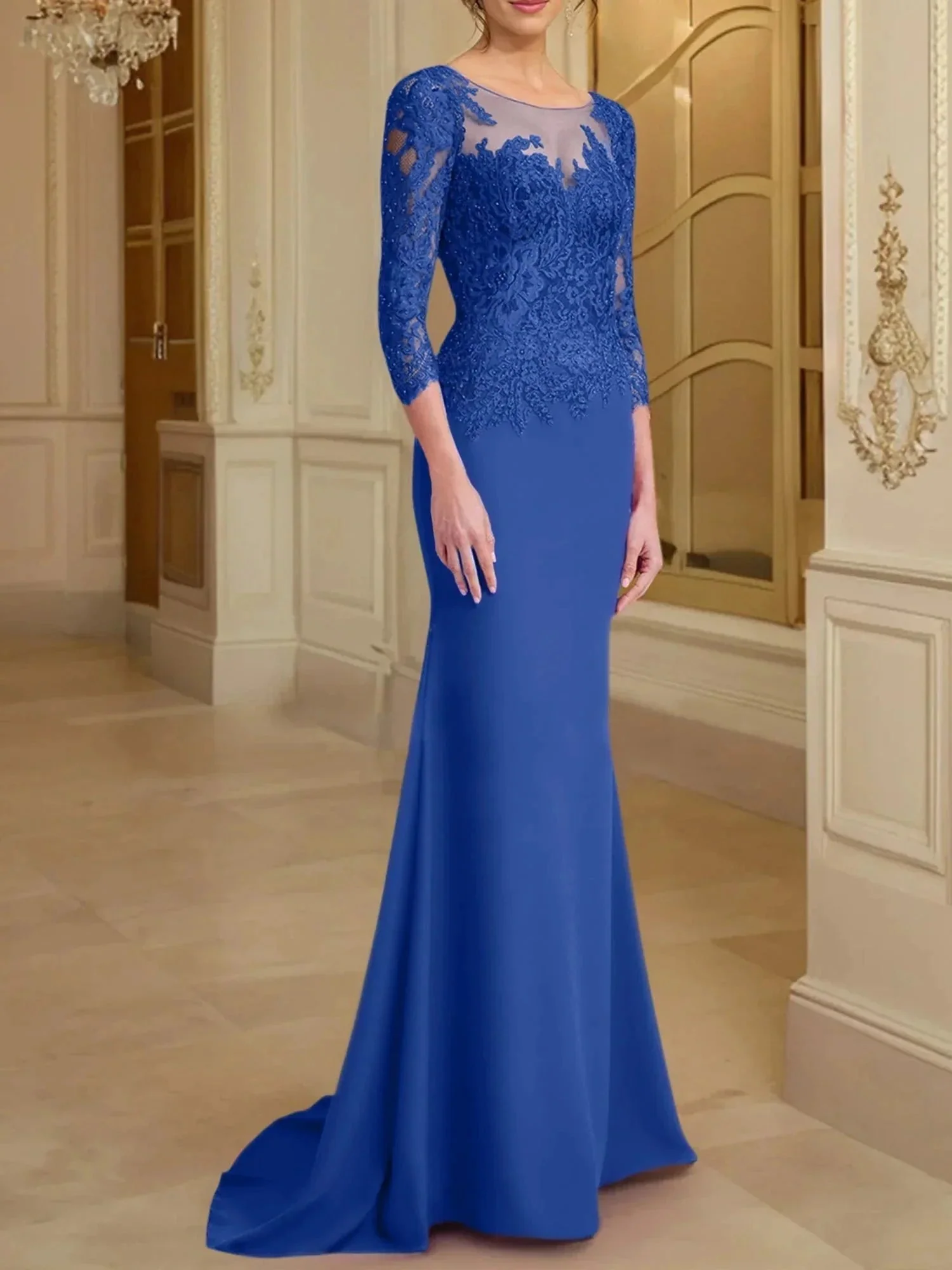 Trumpet/Mermaid Scoop Long Sleeves Mother of the Bride Dresses With Lace - Image 53