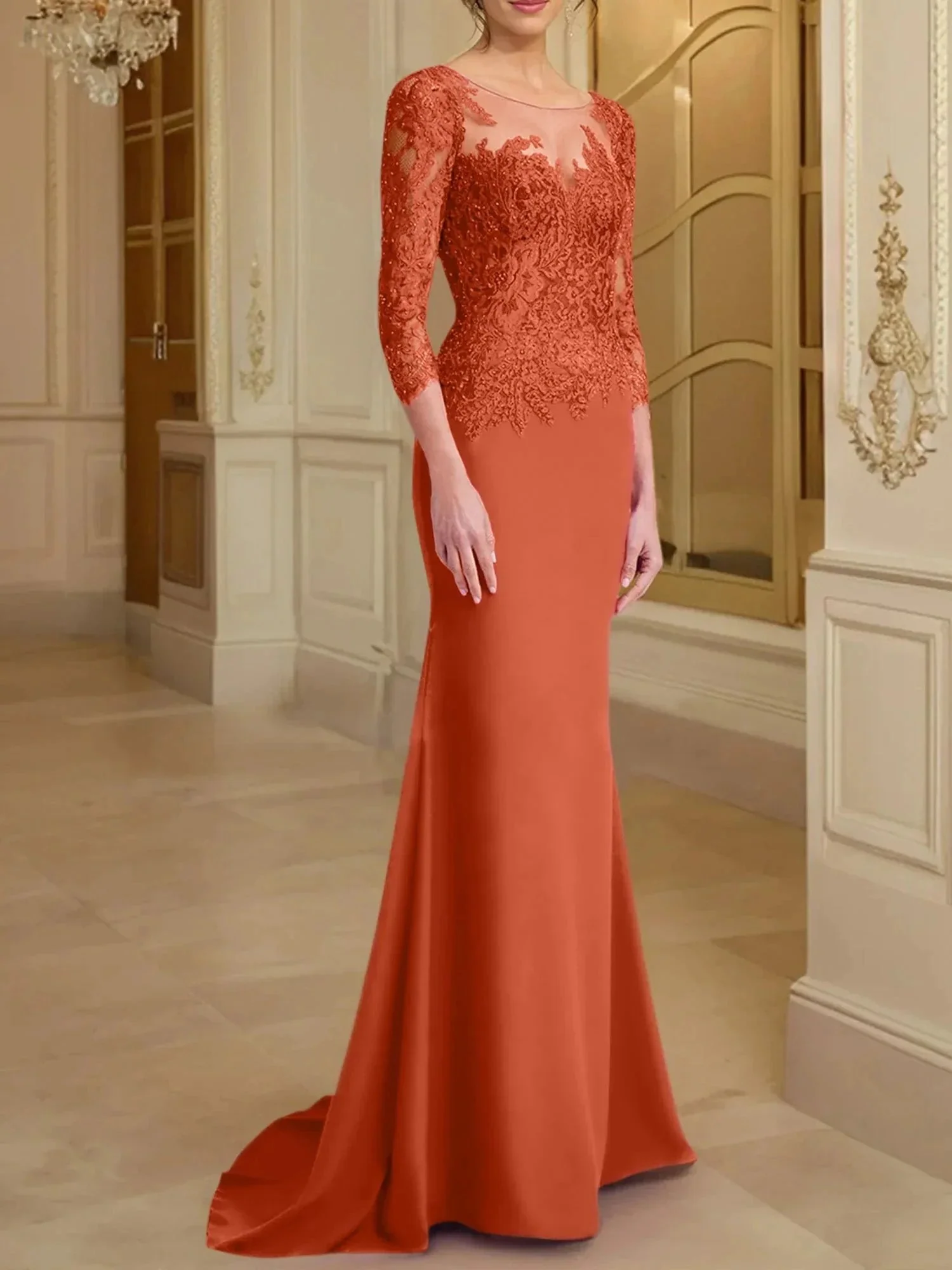 Trumpet/Mermaid Scoop Long Sleeves Mother of the Bride Dresses With Lace - Image 54