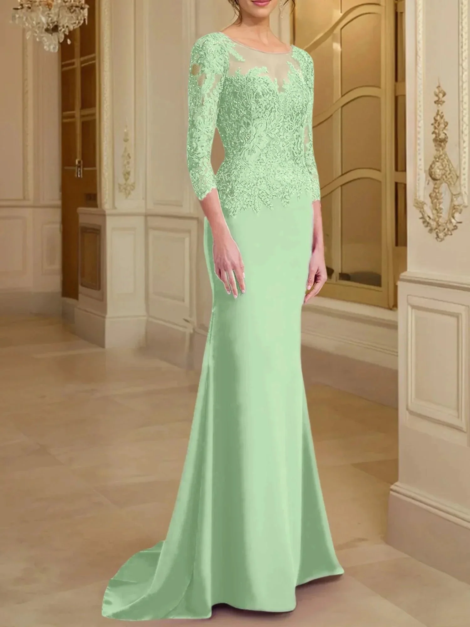 Trumpet/Mermaid Scoop Long Sleeves Mother of the Bride Dresses With Lace - Image 55