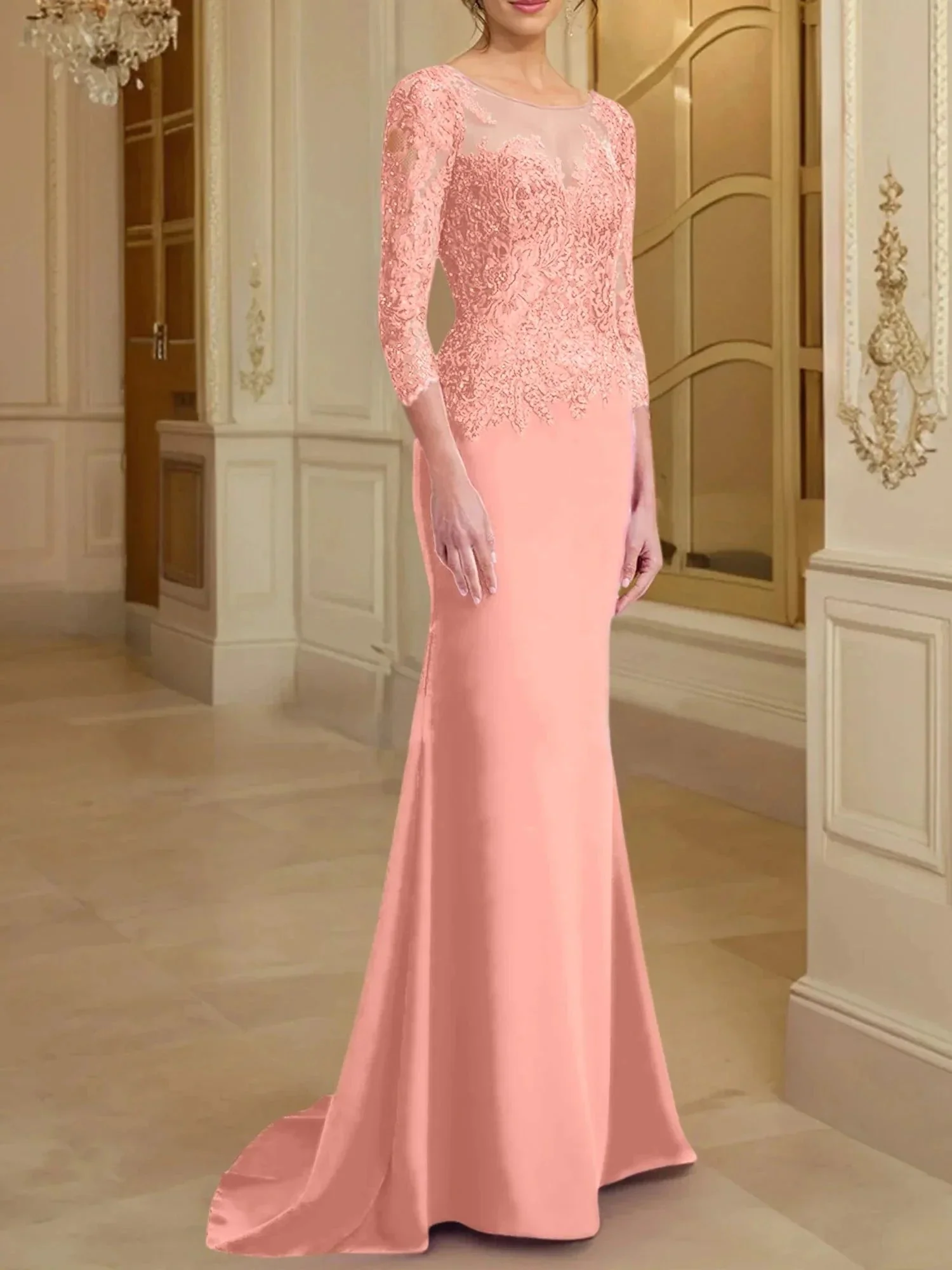 Trumpet/Mermaid Scoop Long Sleeves Mother of the Bride Dresses With Lace - Image 56