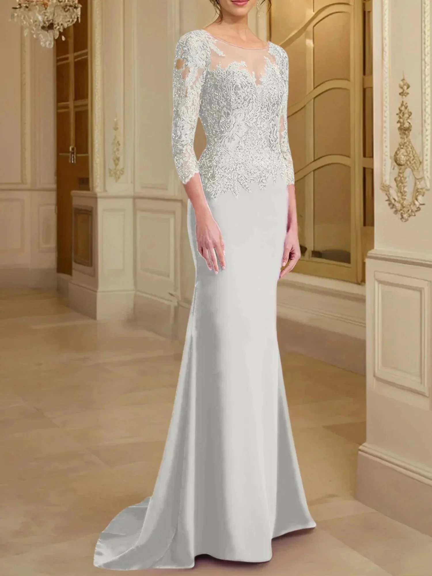 Trumpet/Mermaid Scoop Long Sleeves Mother of the Bride Dresses With Lace - Image 57