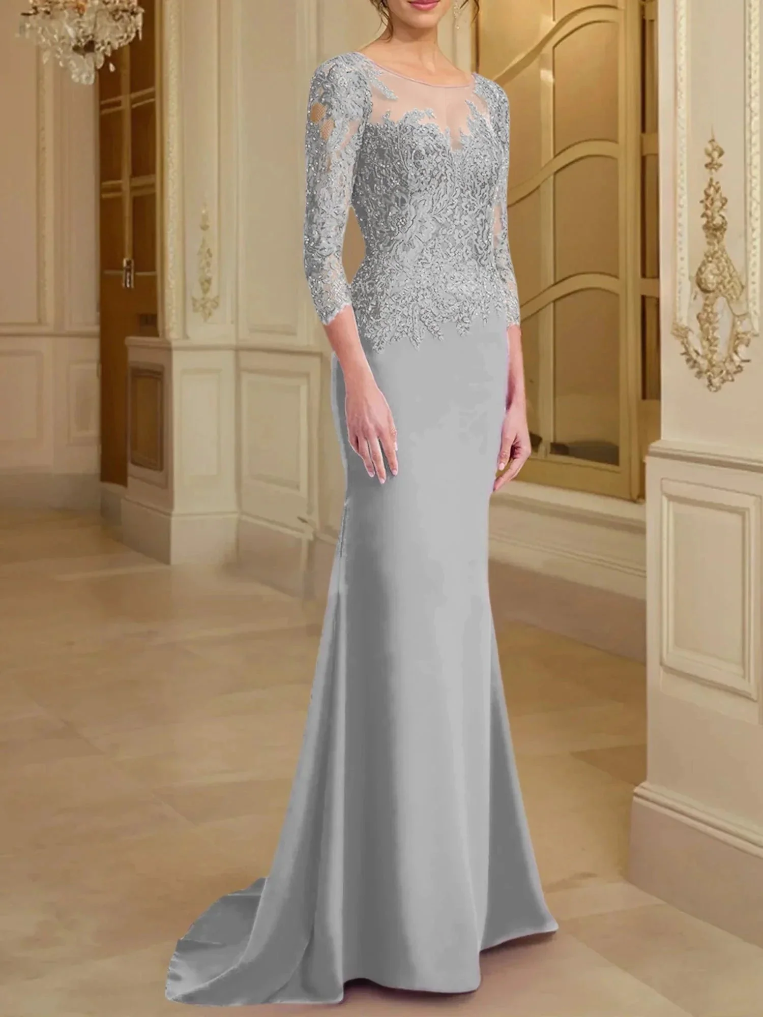 Trumpet/Mermaid Scoop Long Sleeves Mother of the Bride Dresses With Lace - Image 58