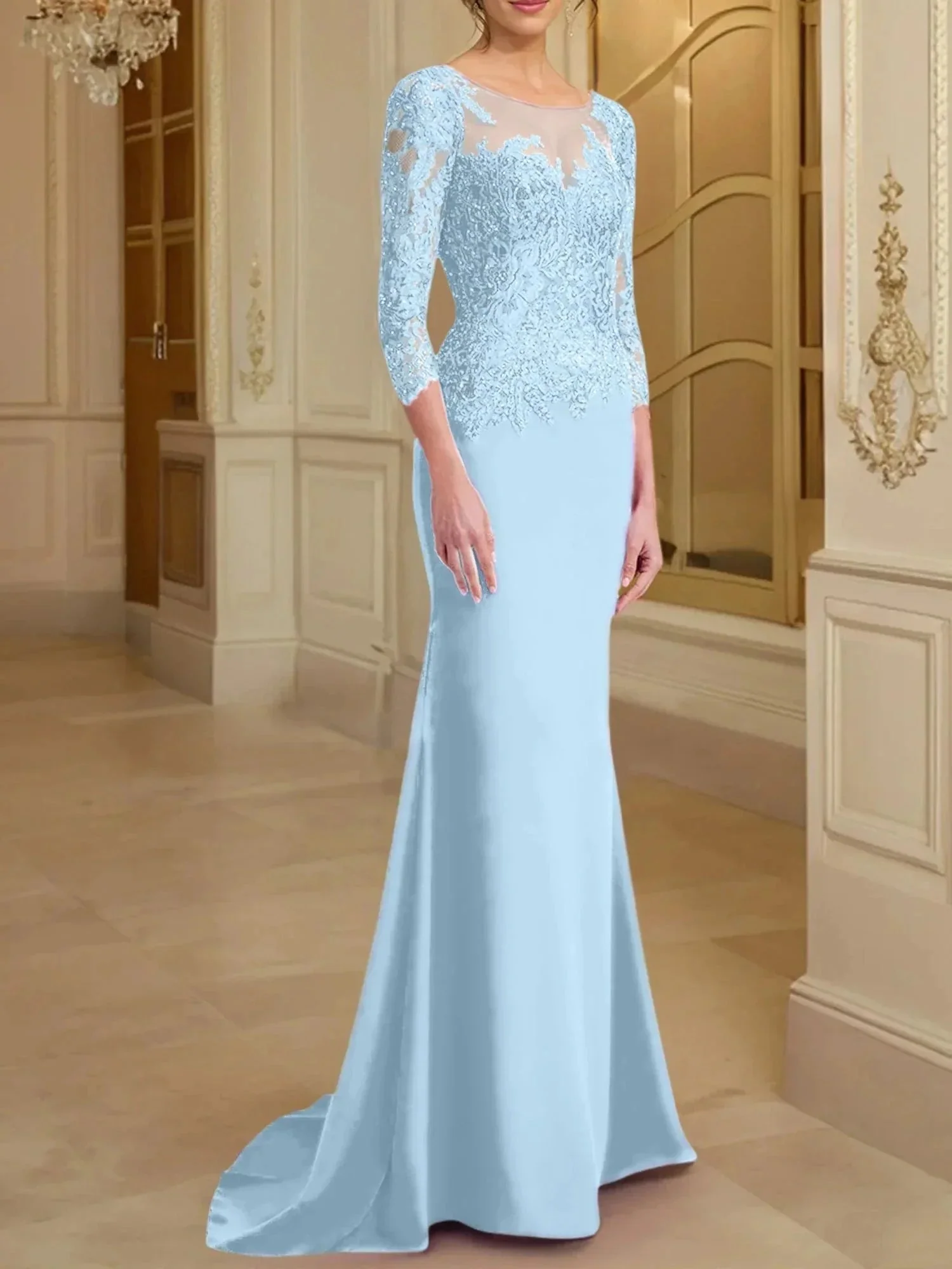 Trumpet/Mermaid Scoop Long Sleeves Mother of the Bride Dresses With Lace - Image 59