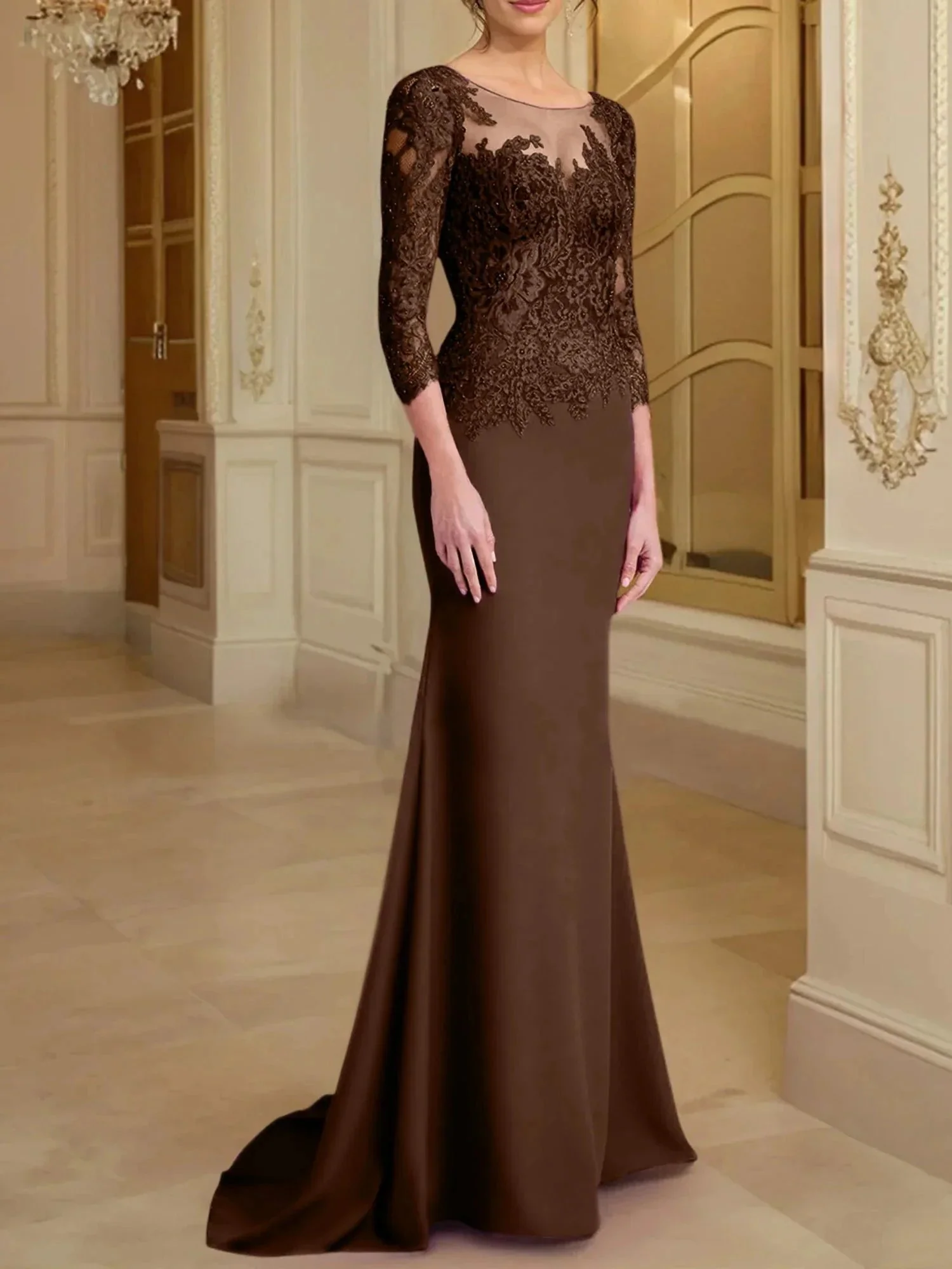 Trumpet/Mermaid Scoop Long Sleeves Mother of the Bride Dresses With Lace - Image 6