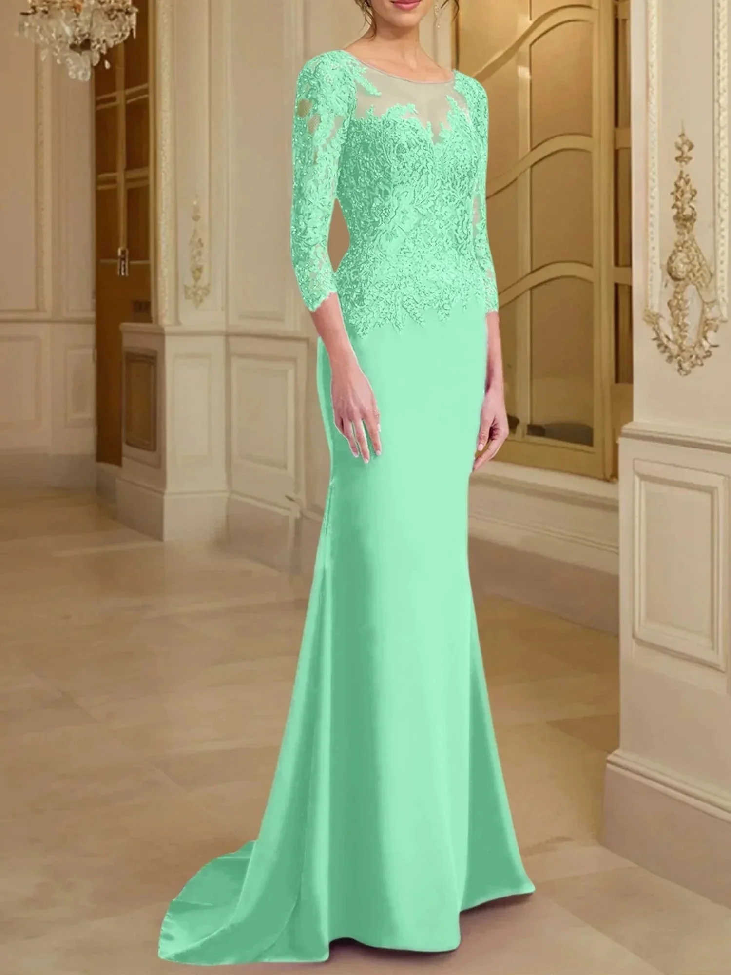 Trumpet/Mermaid Scoop Long Sleeves Mother of the Bride Dresses With Lace - Image 60