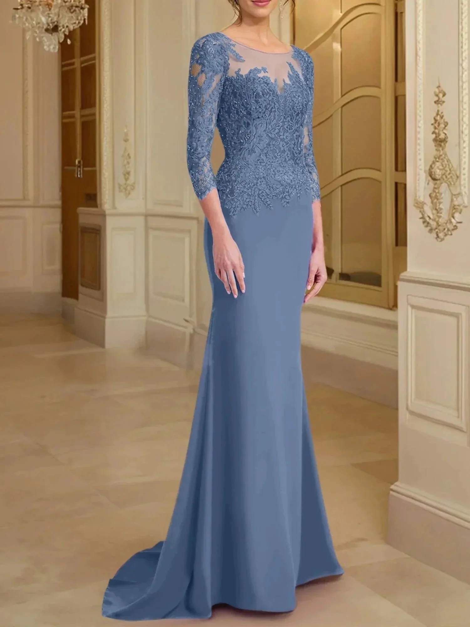 Trumpet/Mermaid Scoop Long Sleeves Mother of the Bride Dresses With Lace - Image 61