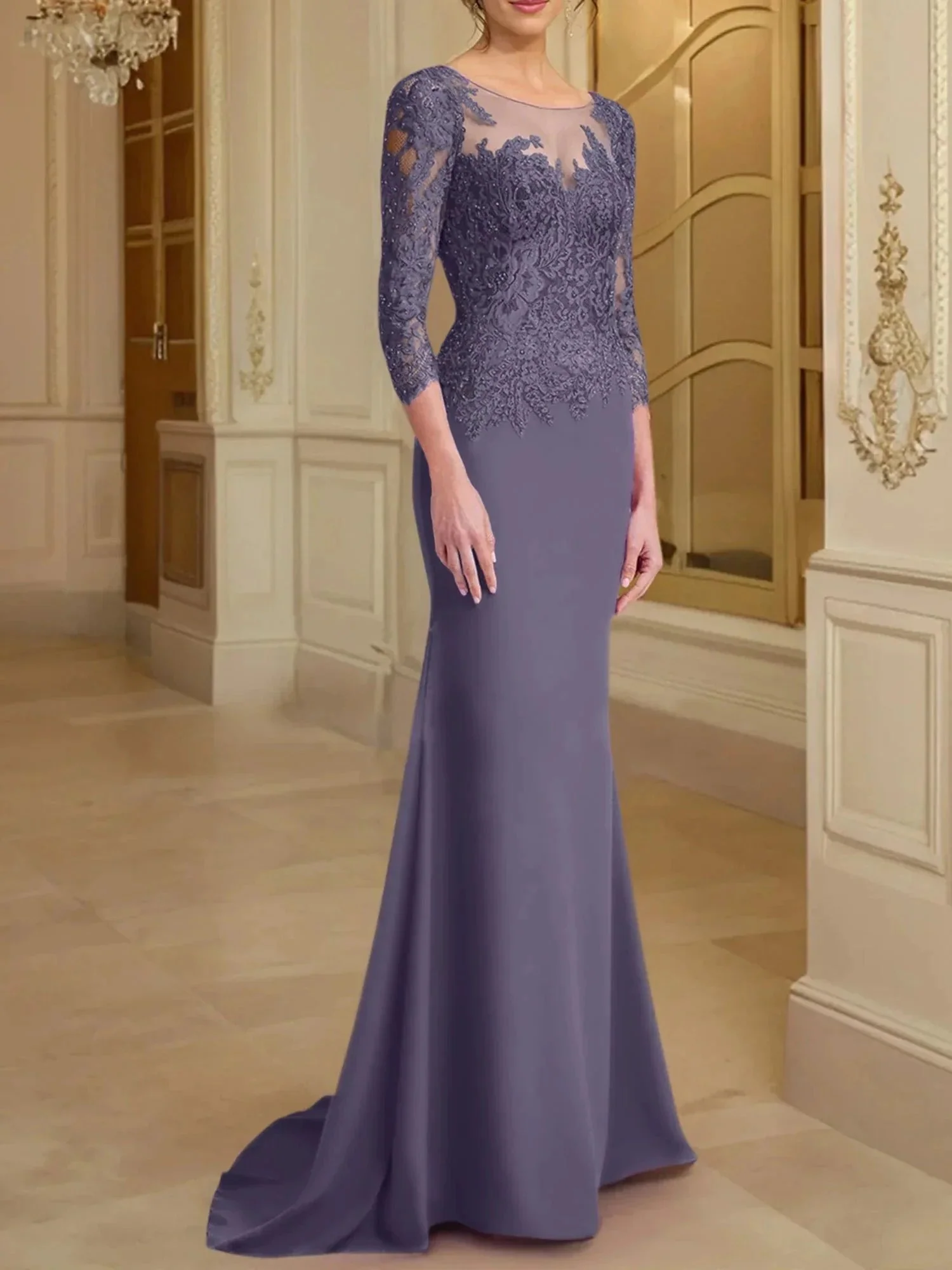 Trumpet/Mermaid Scoop Long Sleeves Mother of the Bride Dresses With Lace - Image 62