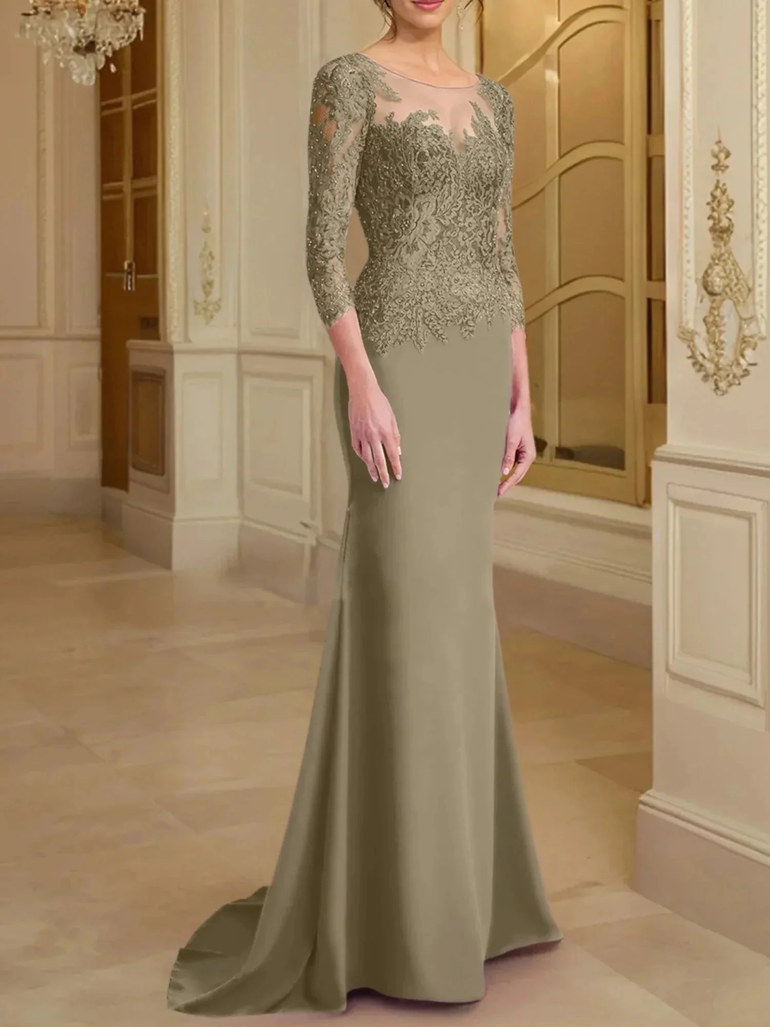 Trumpet/Mermaid Scoop Long Sleeves Mother of the Bride Dresses With Lace - Image 63