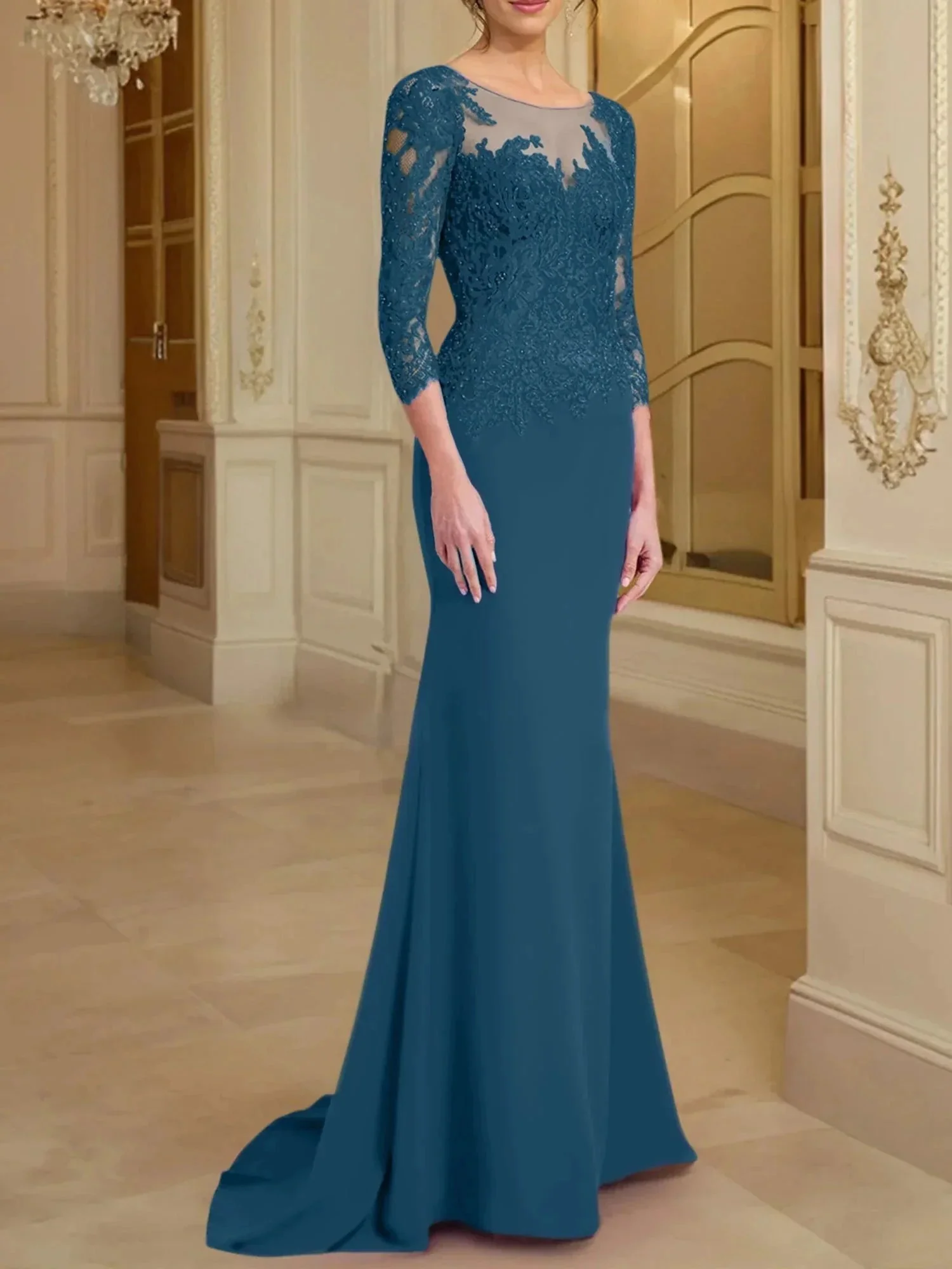 Trumpet/Mermaid Scoop Long Sleeves Mother of the Bride Dresses With Lace - Image 64