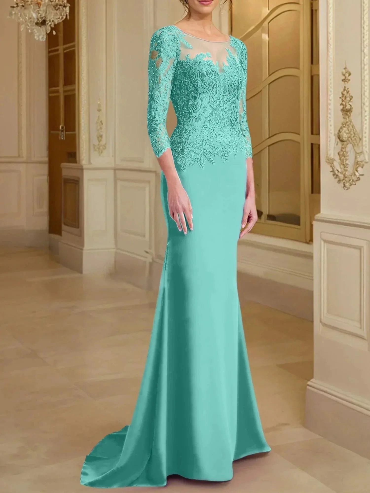 Trumpet/Mermaid Scoop Long Sleeves Mother of the Bride Dresses With Lace - Image 65