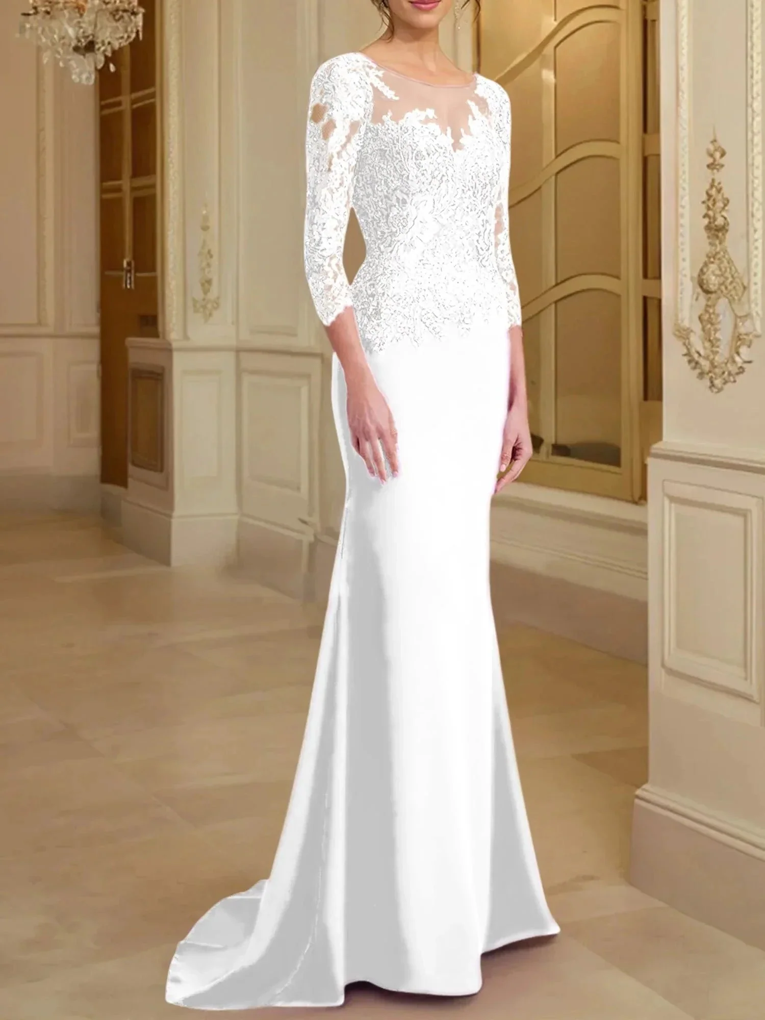 Trumpet/Mermaid Scoop Long Sleeves Mother of the Bride Dresses With Lace - Image 66