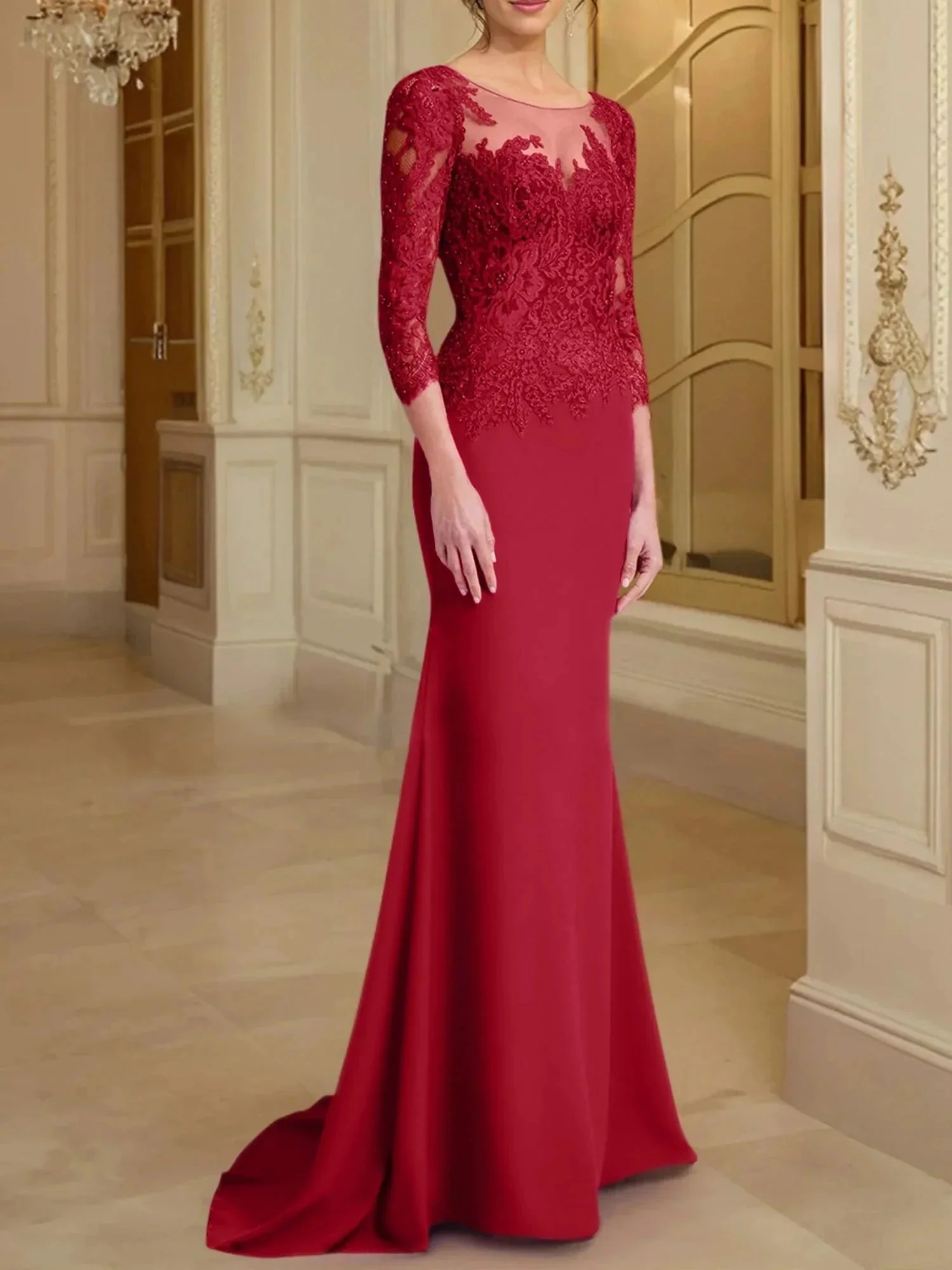 Trumpet/Mermaid Scoop Long Sleeves Mother of the Bride Dresses With Lace - Image 67
