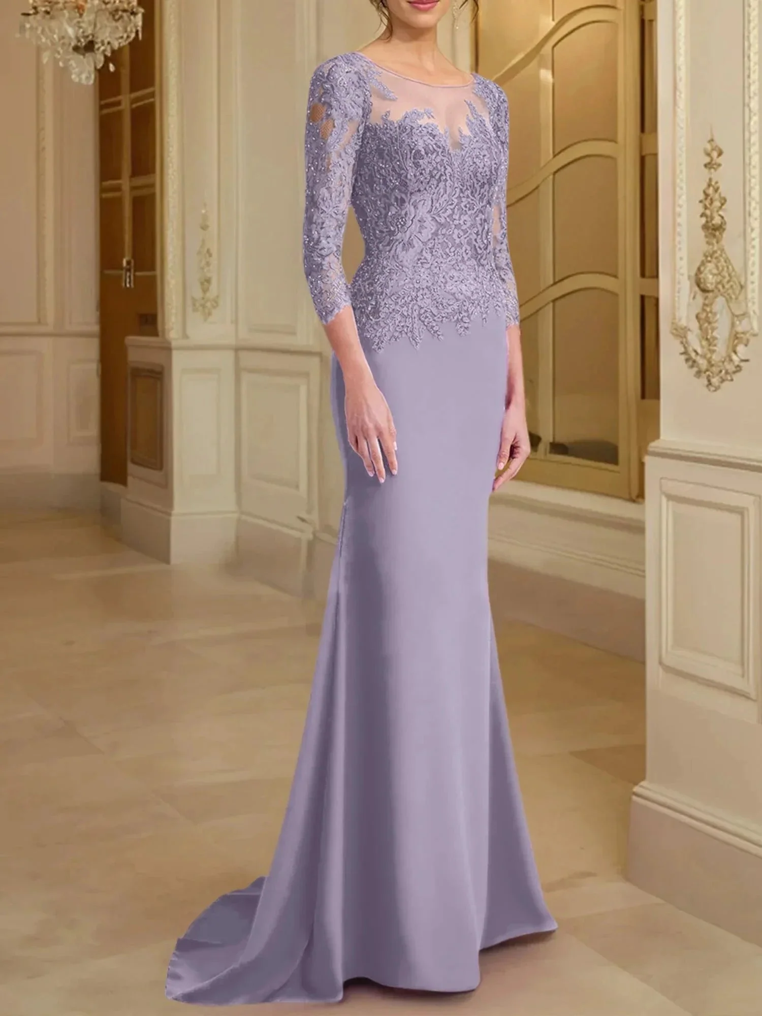 Trumpet/Mermaid Scoop Long Sleeves Mother of the Bride Dresses With Lace - Image 68