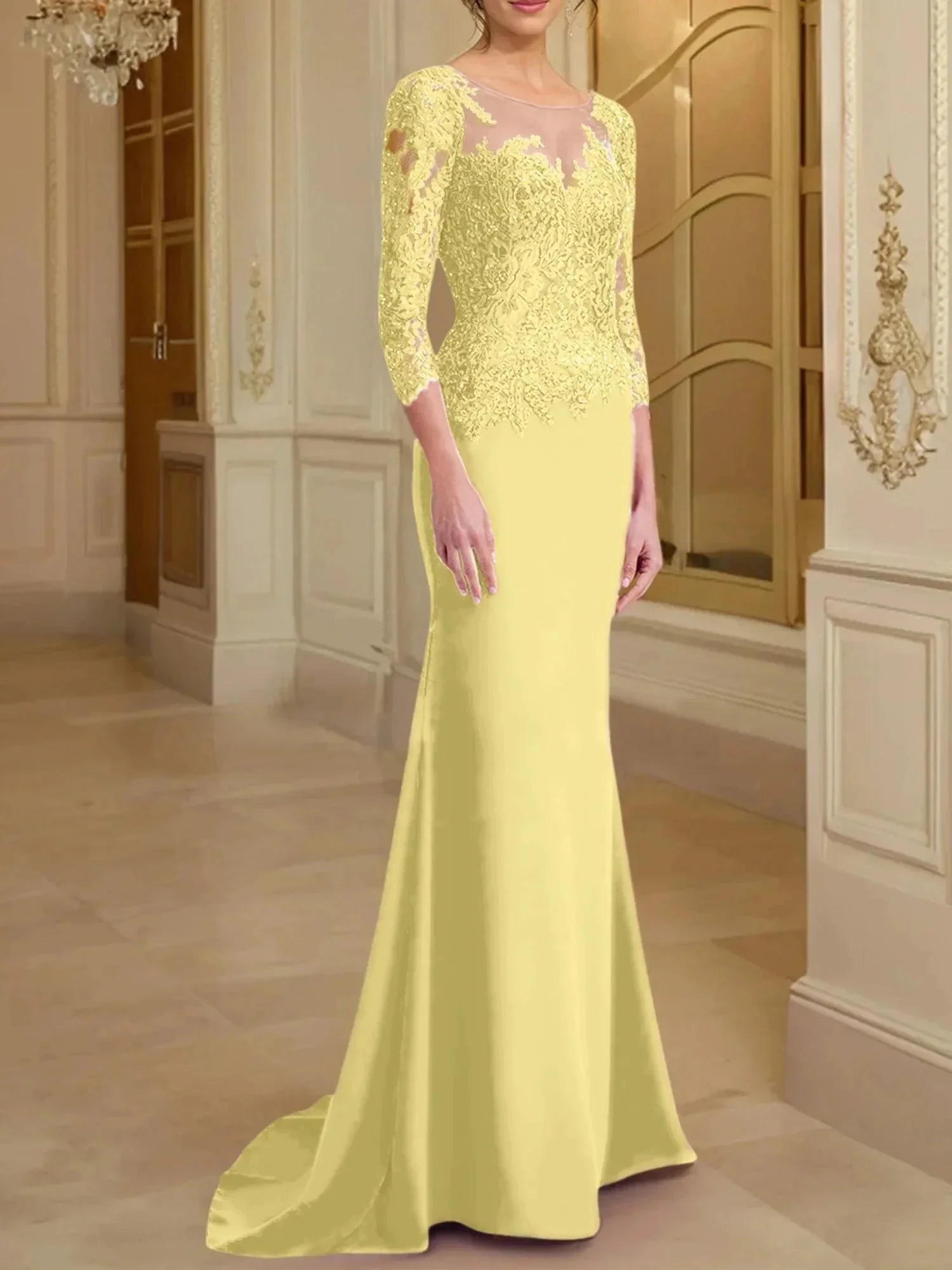 Trumpet/Mermaid Scoop Long Sleeves Mother of the Bride Dresses With Lace - Image 69