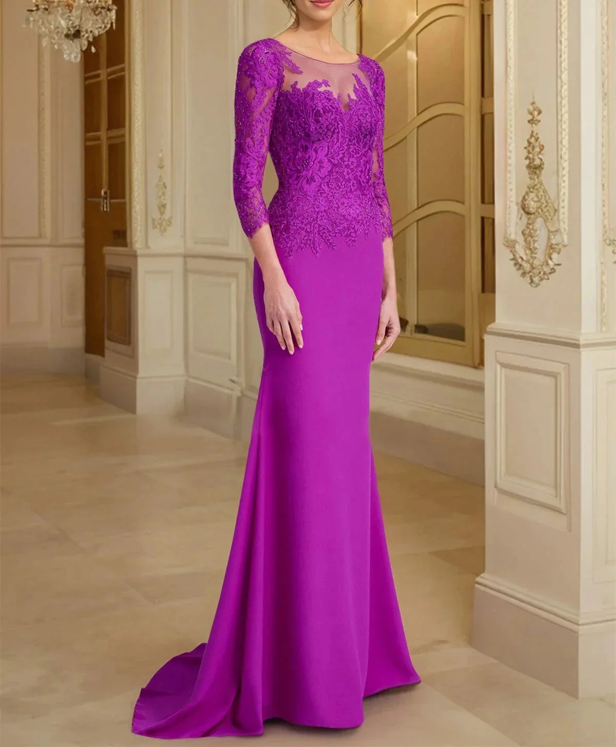 Trumpet/Mermaid Scoop Long Sleeves Mother of the Bride Dresses With Lace - Image 70