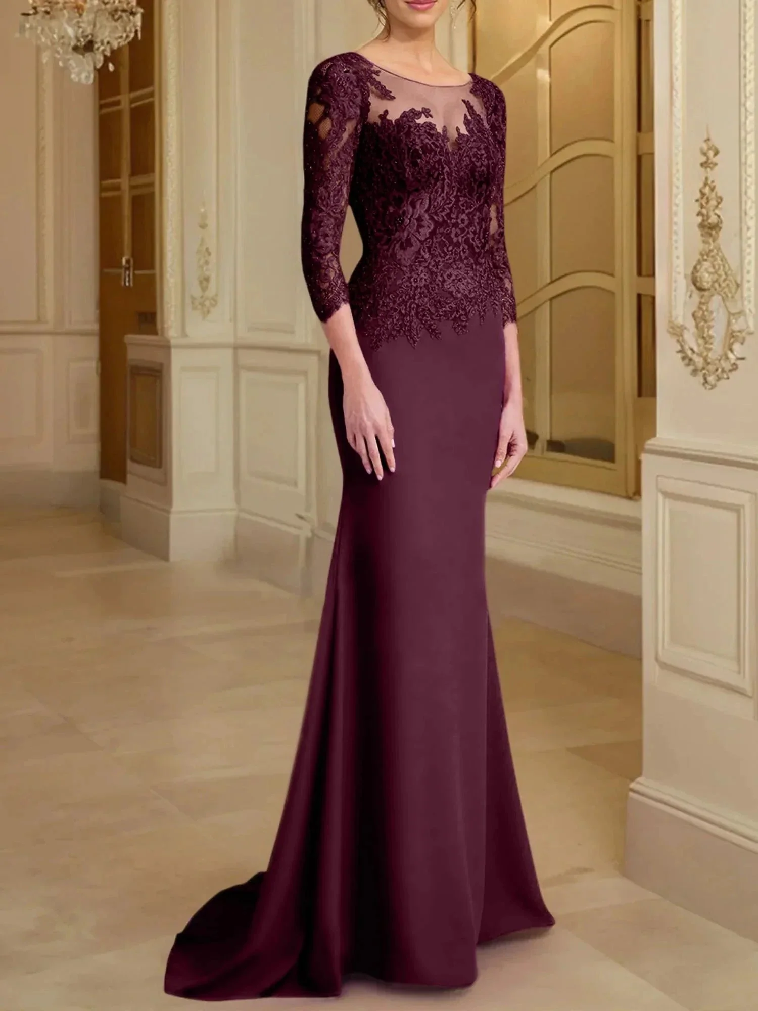 Trumpet/Mermaid Scoop Long Sleeves Mother of the Bride Dresses With Lace - Image 75