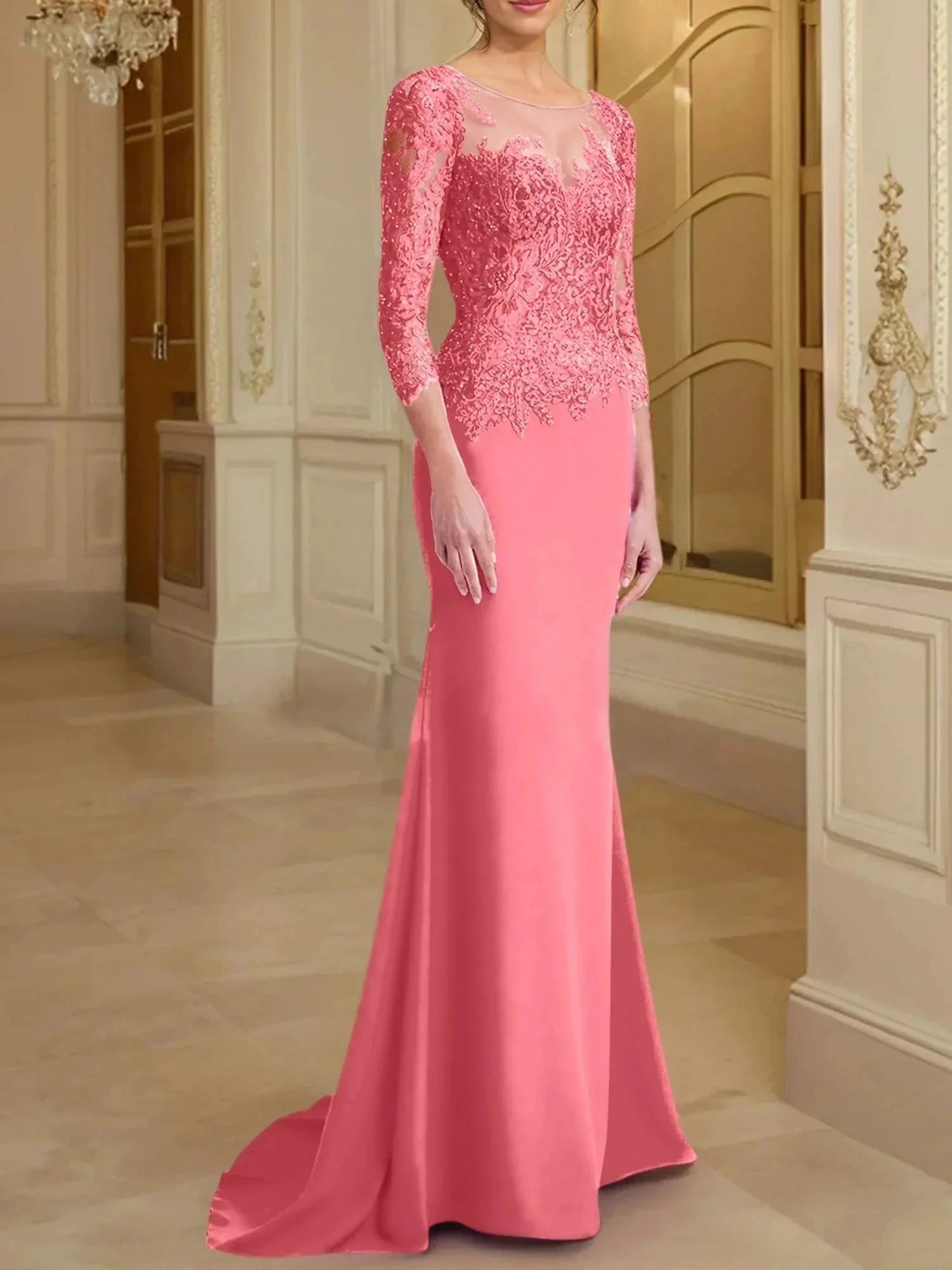Trumpet/Mermaid Scoop Long Sleeves Mother of the Bride Dresses With Lace - Image 78