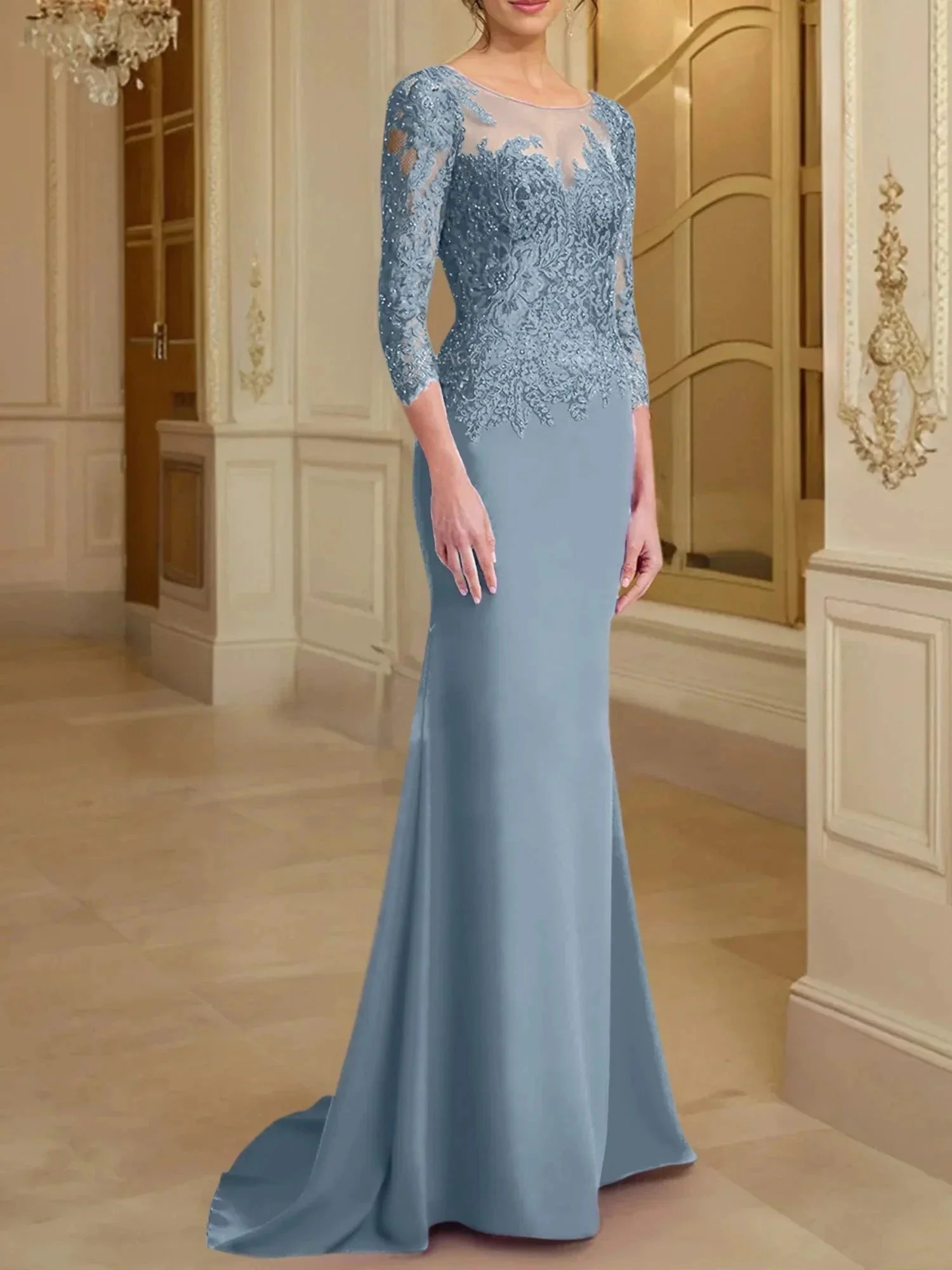 Trumpet/Mermaid Scoop Long Sleeves Mother of the Bride Dresses With Lace - Image 81
