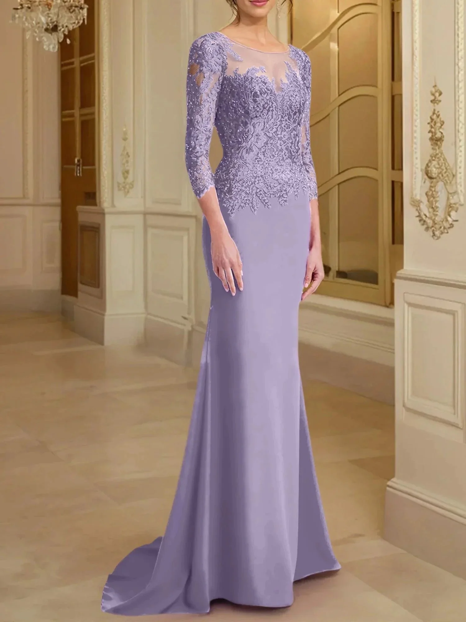 Trumpet/Mermaid Scoop Long Sleeves Mother of the Bride Dresses With Lace - Image 82