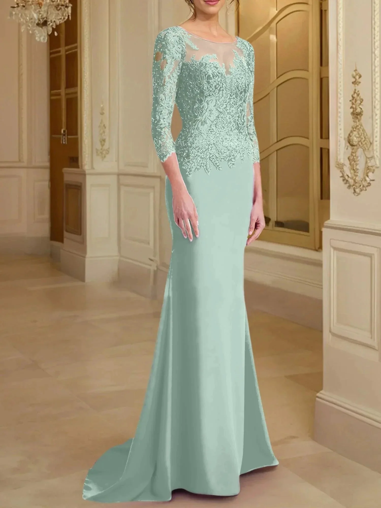 Trumpet/Mermaid Scoop Long Sleeves Mother of the Bride Dresses With Lace - Image 86