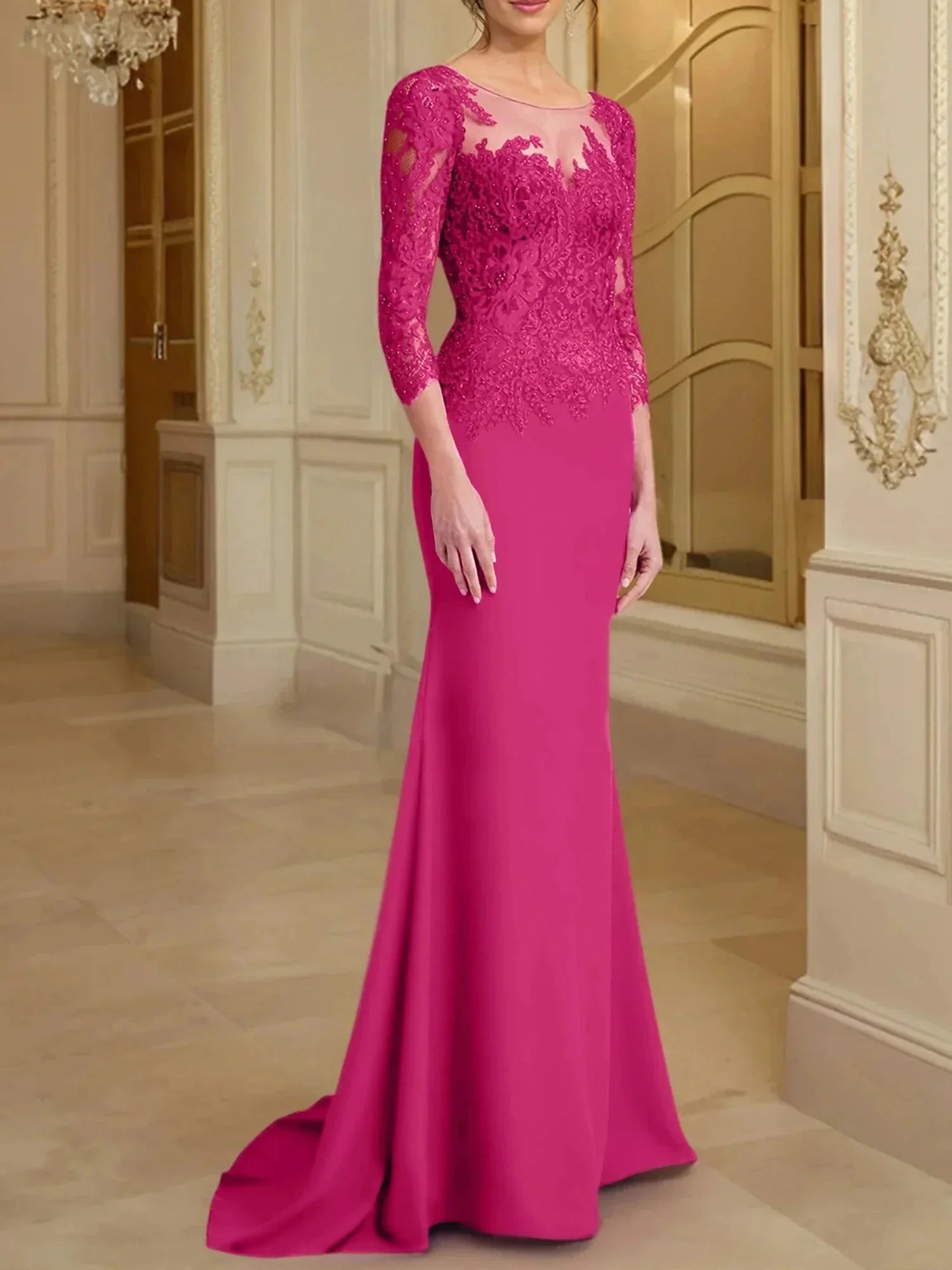 Trumpet/Mermaid Scoop Long Sleeves Mother of the Bride Dresses With Lace - Image 87