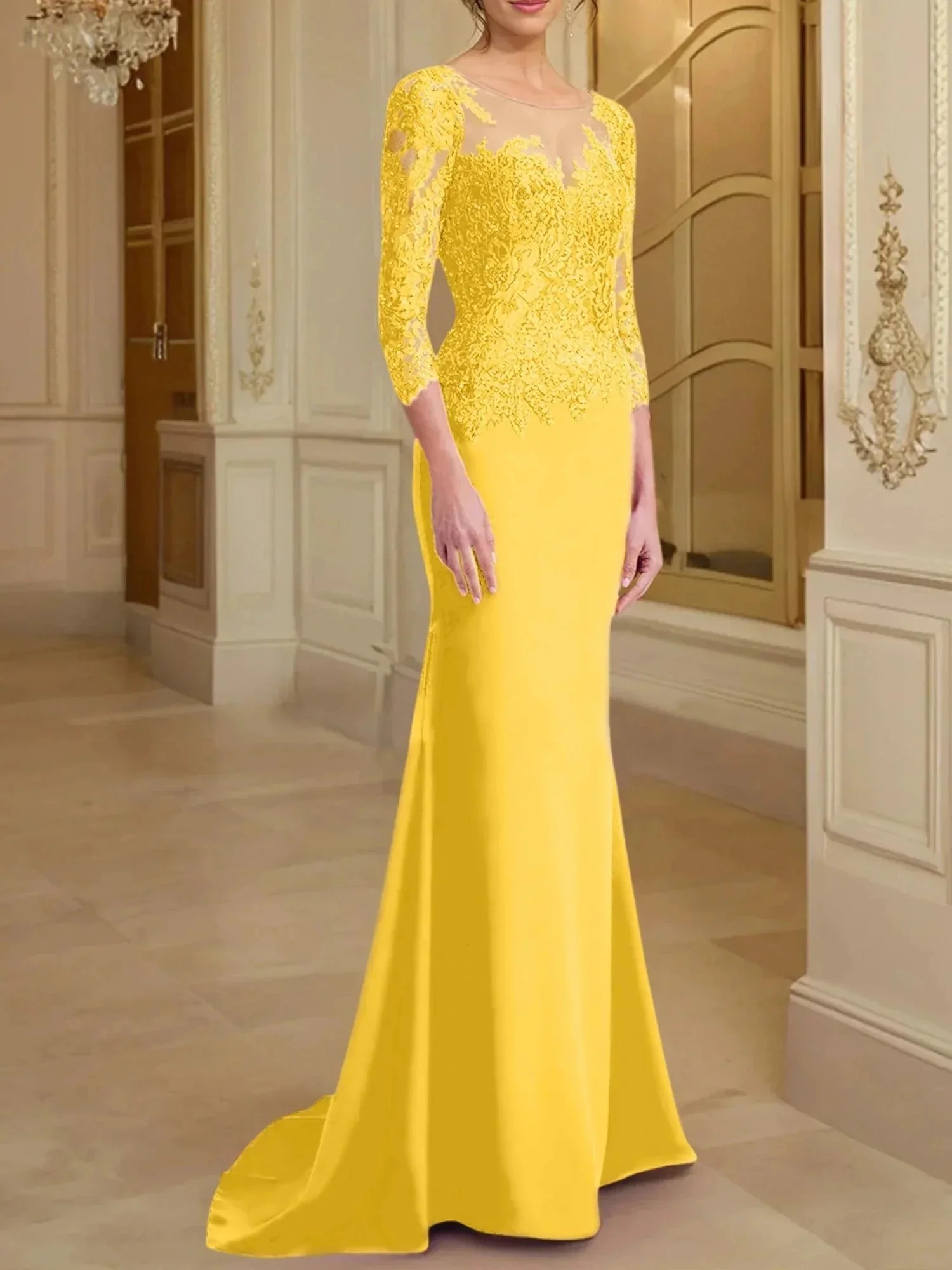 Trumpet/Mermaid Scoop Long Sleeves Mother of the Bride Dresses With Lace - Image 89