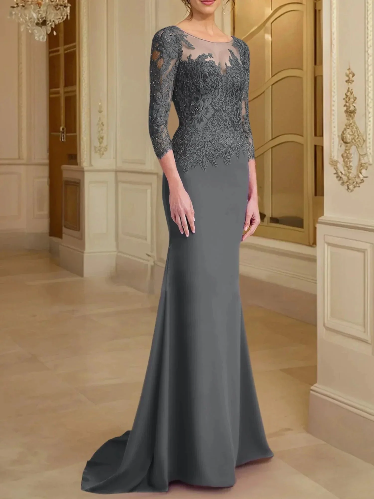 Trumpet/Mermaid Scoop Long Sleeves Mother of the Bride Dresses With Lace - Image 91