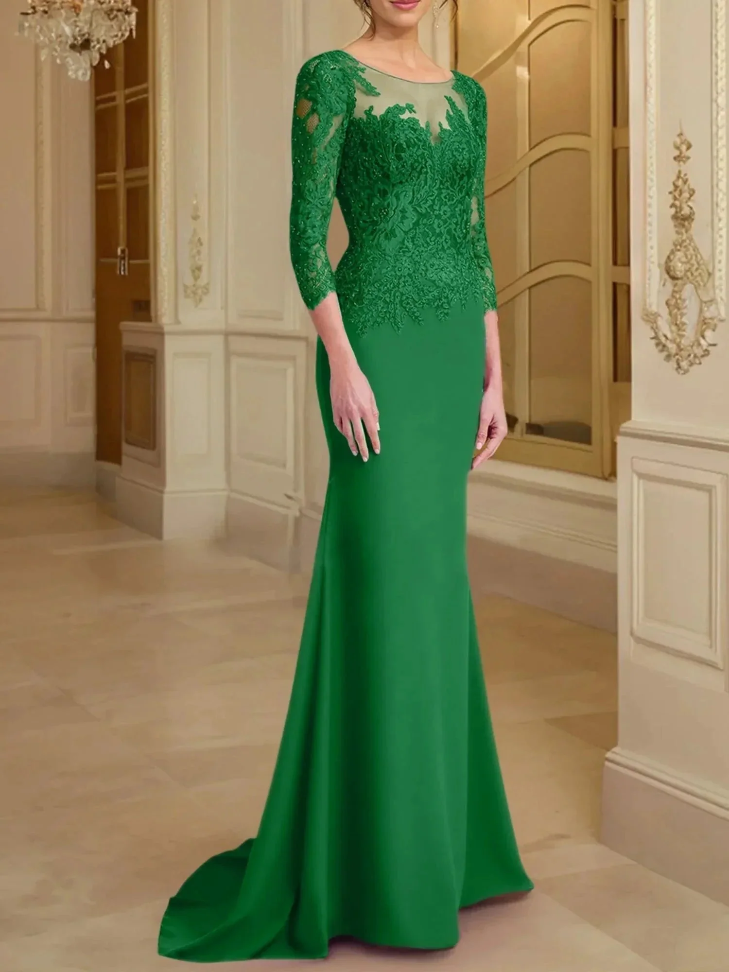 Trumpet/Mermaid Scoop Long Sleeves Mother of the Bride Dresses With Lace - Image 92