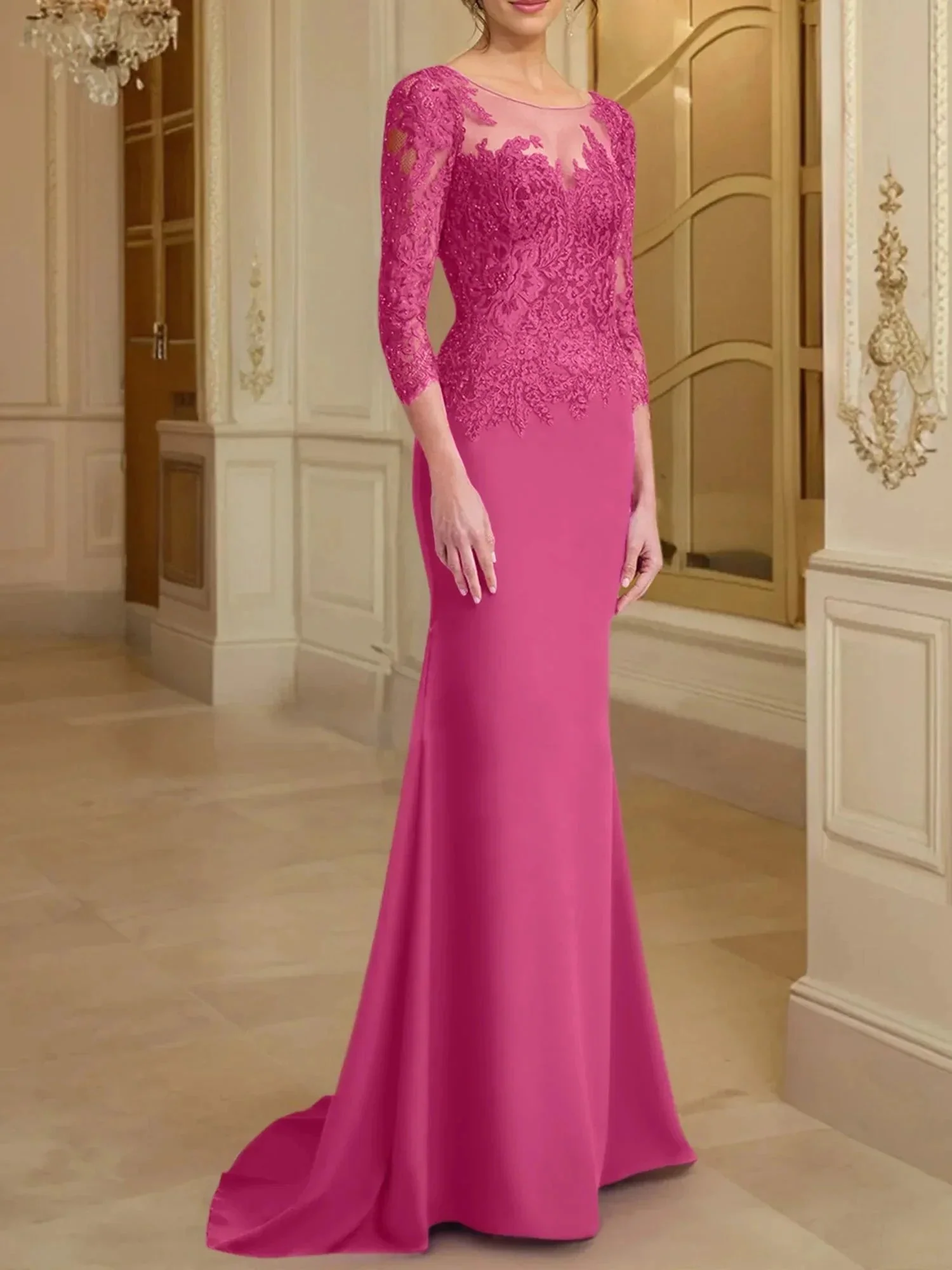 Trumpet/Mermaid Scoop Long Sleeves Mother of the Bride Dresses With Lace - Image 93