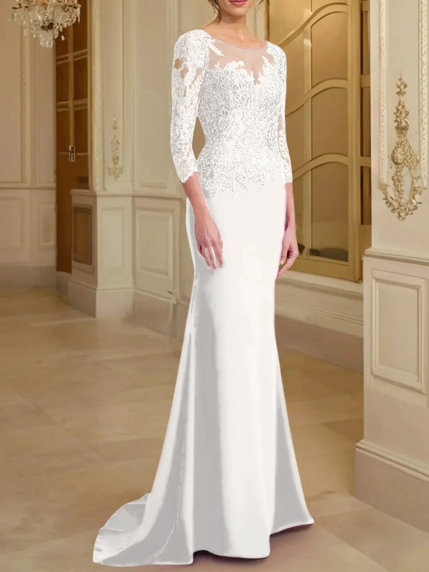 Trumpet/Mermaid Scoop Long Sleeves Mother of the Bride Dresses With Lace - Image 94