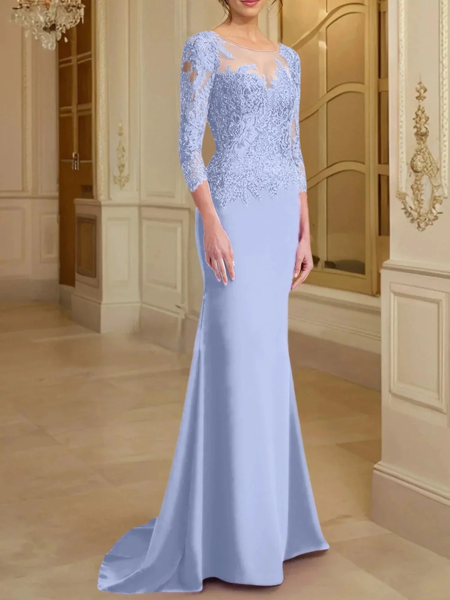 Trumpet/Mermaid Scoop Long Sleeves Mother of the Bride Dresses With Lace - Image 95