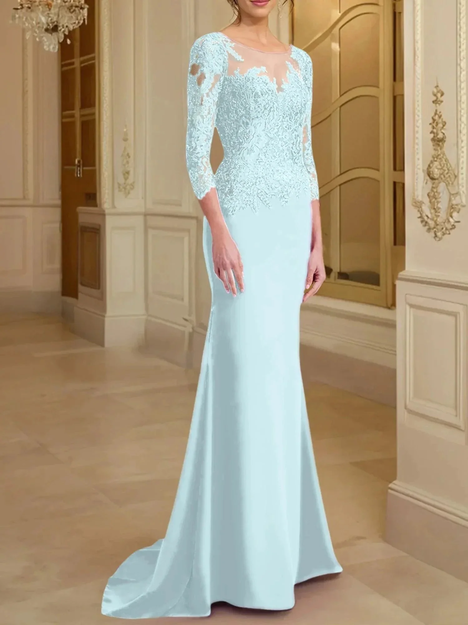 Trumpet/Mermaid Scoop Long Sleeves Mother of the Bride Dresses With Lace - Image 96