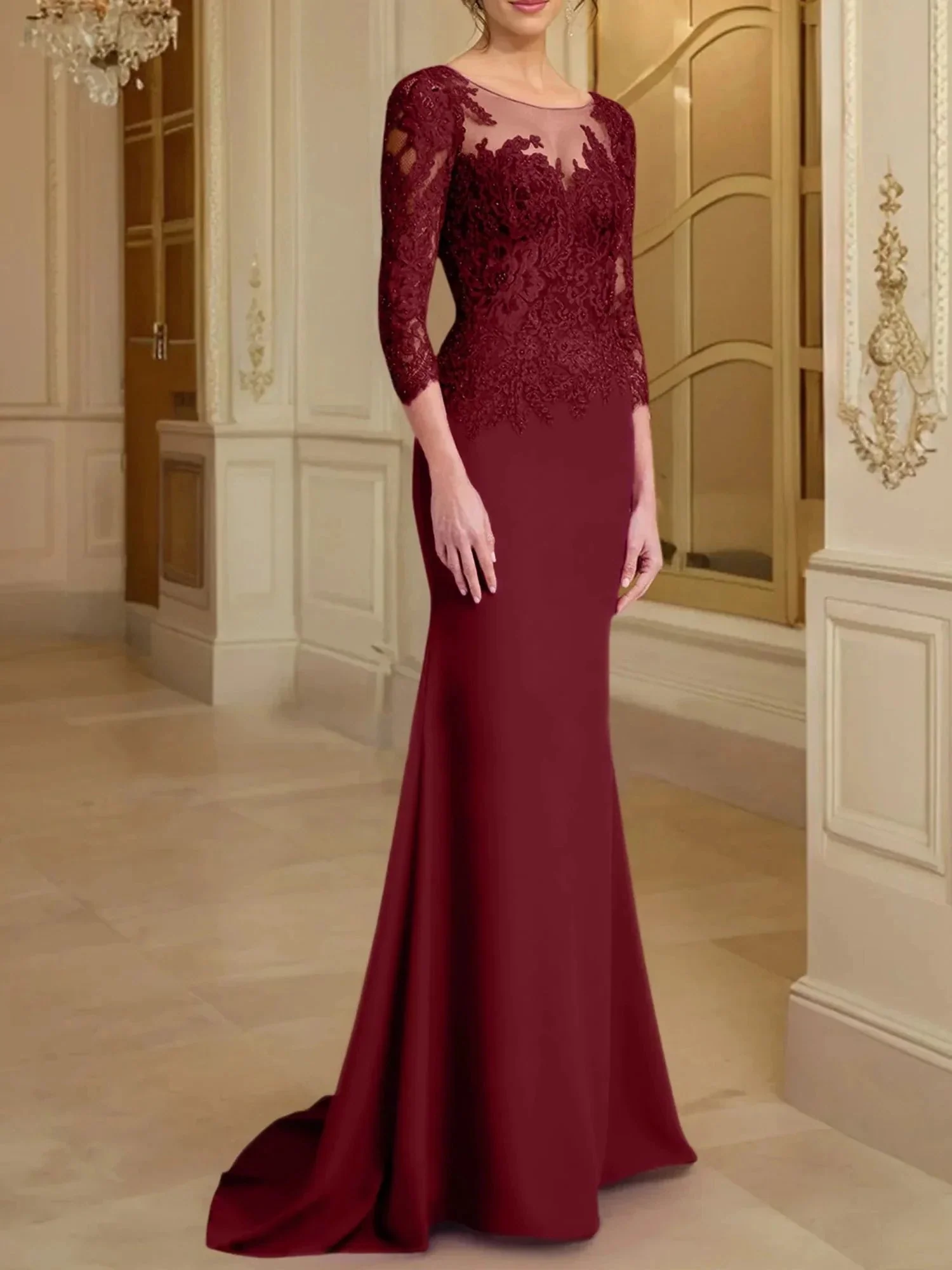 Trumpet/Mermaid Scoop Long Sleeves Mother of the Bride Dresses With Lace - Image 97