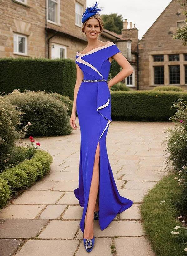 Trumpet/Mermaid Off-the-Shoulder Mother of the Bride Dresses with Split Side & Beading - Image 3