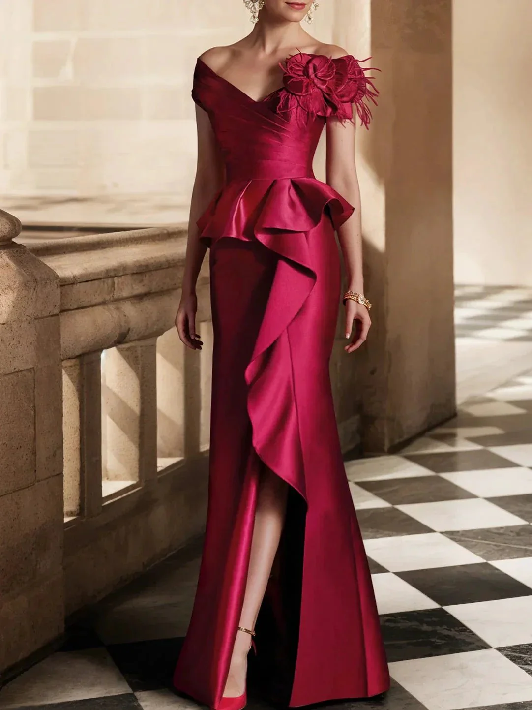 Trumpet/Mermaid Off-the-Shoulder Mother of the Bride Dresses with Split Side - Image 3