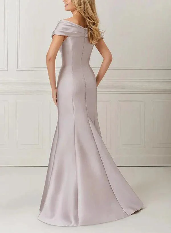 Trumpet/Mermaid Off-the-Shoulder Satin Mother of the Bride Dresses with Applique & Beading - Image 2