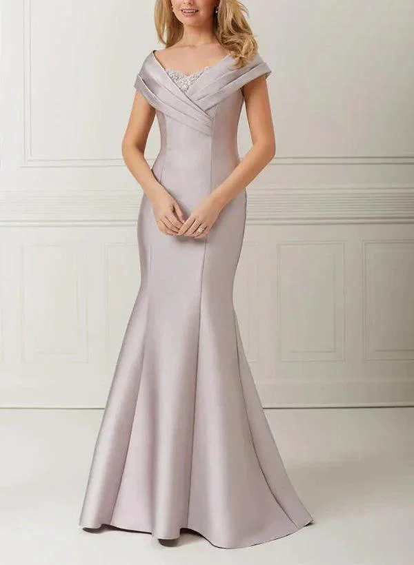 Trumpet/Mermaid Off-the-Shoulder Satin Mother of the Bride Dresses with Applique & Beading - Image 4