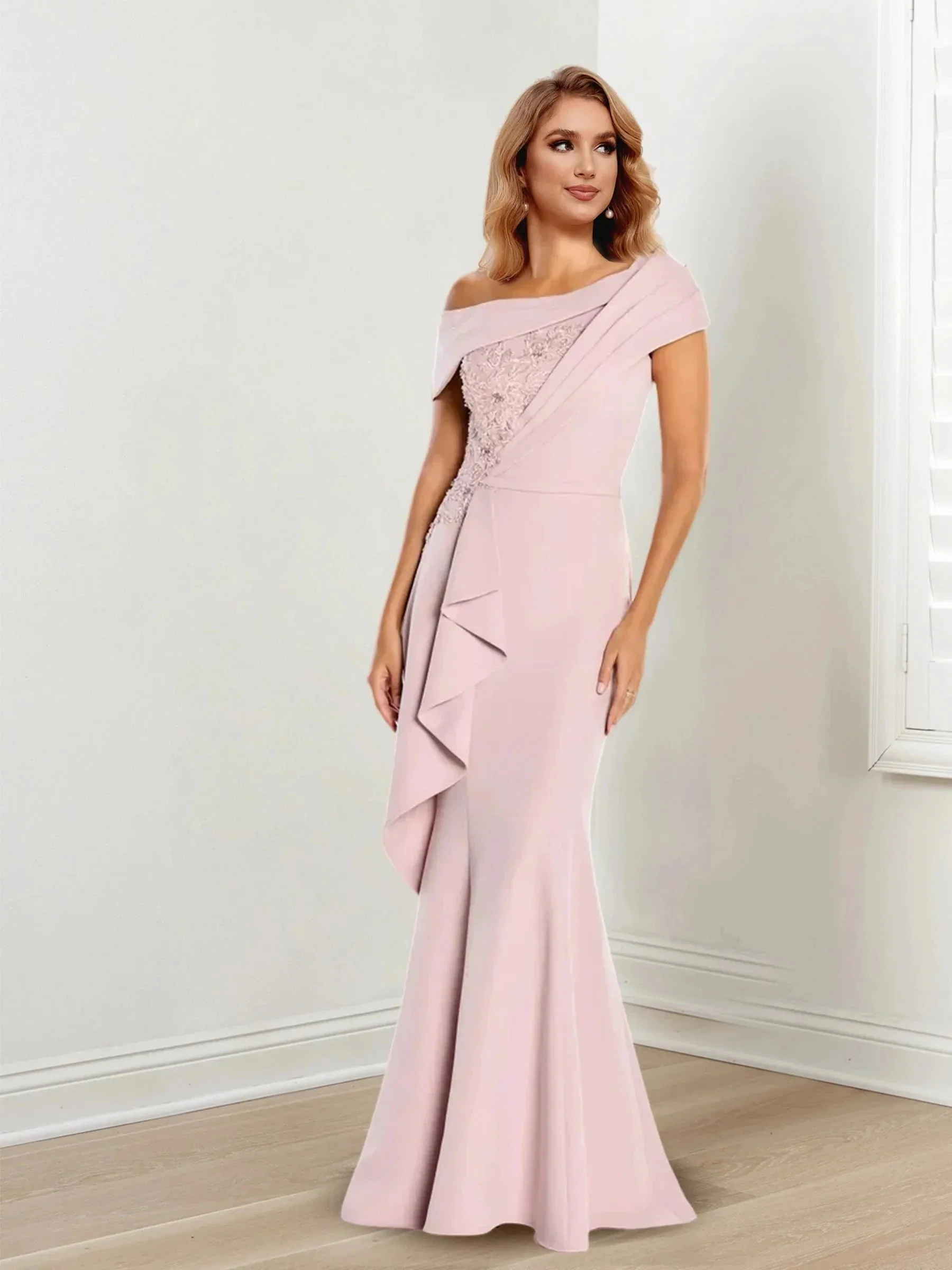 Trumpet/Mermaid One-Shoulder Long Sleeves Mother of the Bride Dresses With Lace - Image 3