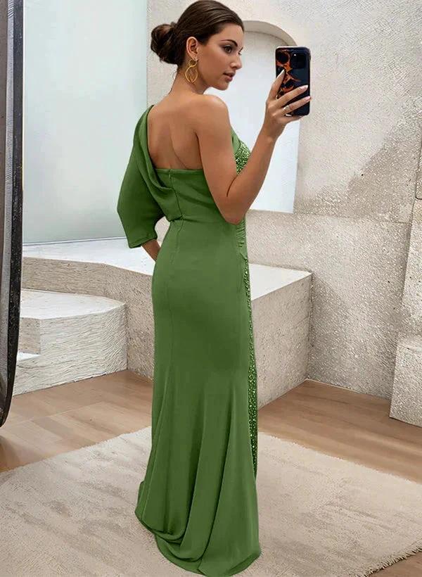 Trumpet/Mermaid One-Shoulder Mother of the Bride Dresses with Split Side & Beading - Image 2