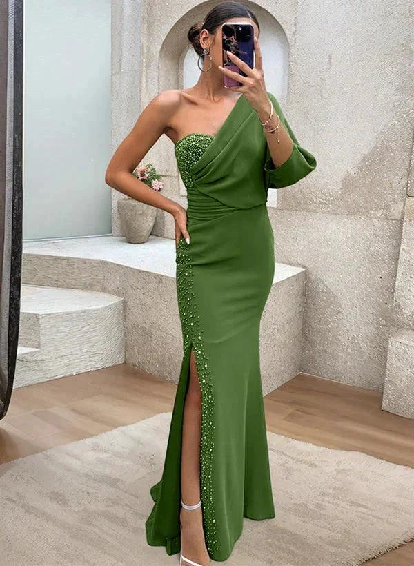 Trumpet/Mermaid One-Shoulder Mother of the Bride Dresses with Split Side & Beading - Image 3
