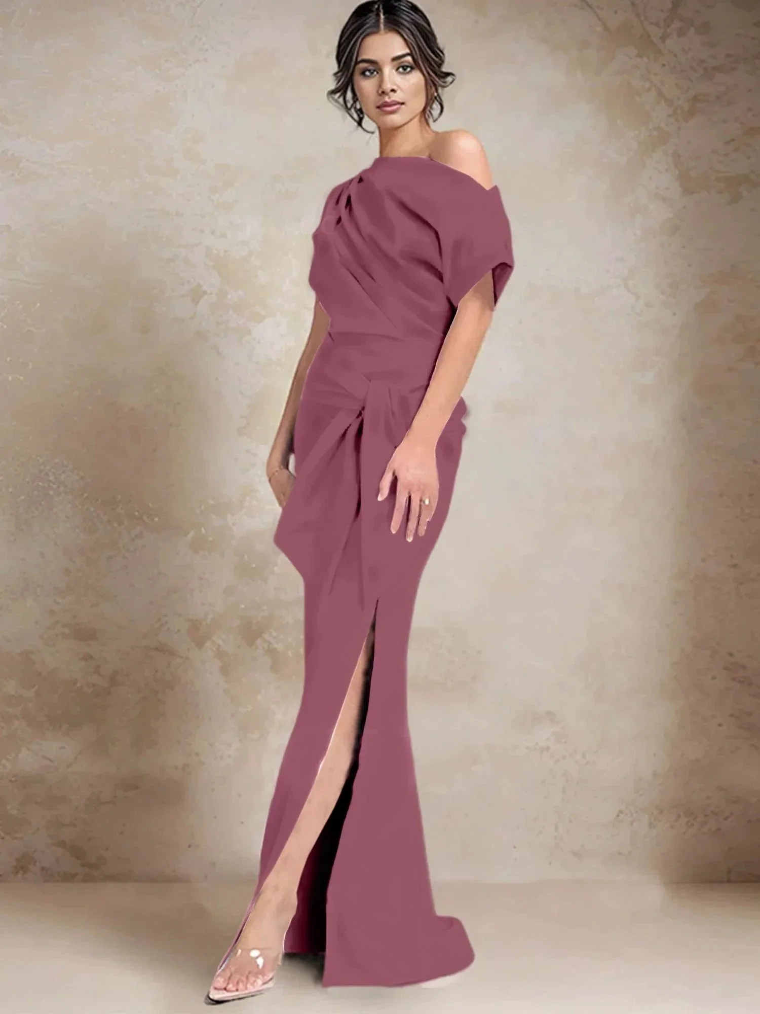 Trumpet/Mermaid One-Shoulder Mother of the Bride Dresses with Split Side - Image 107