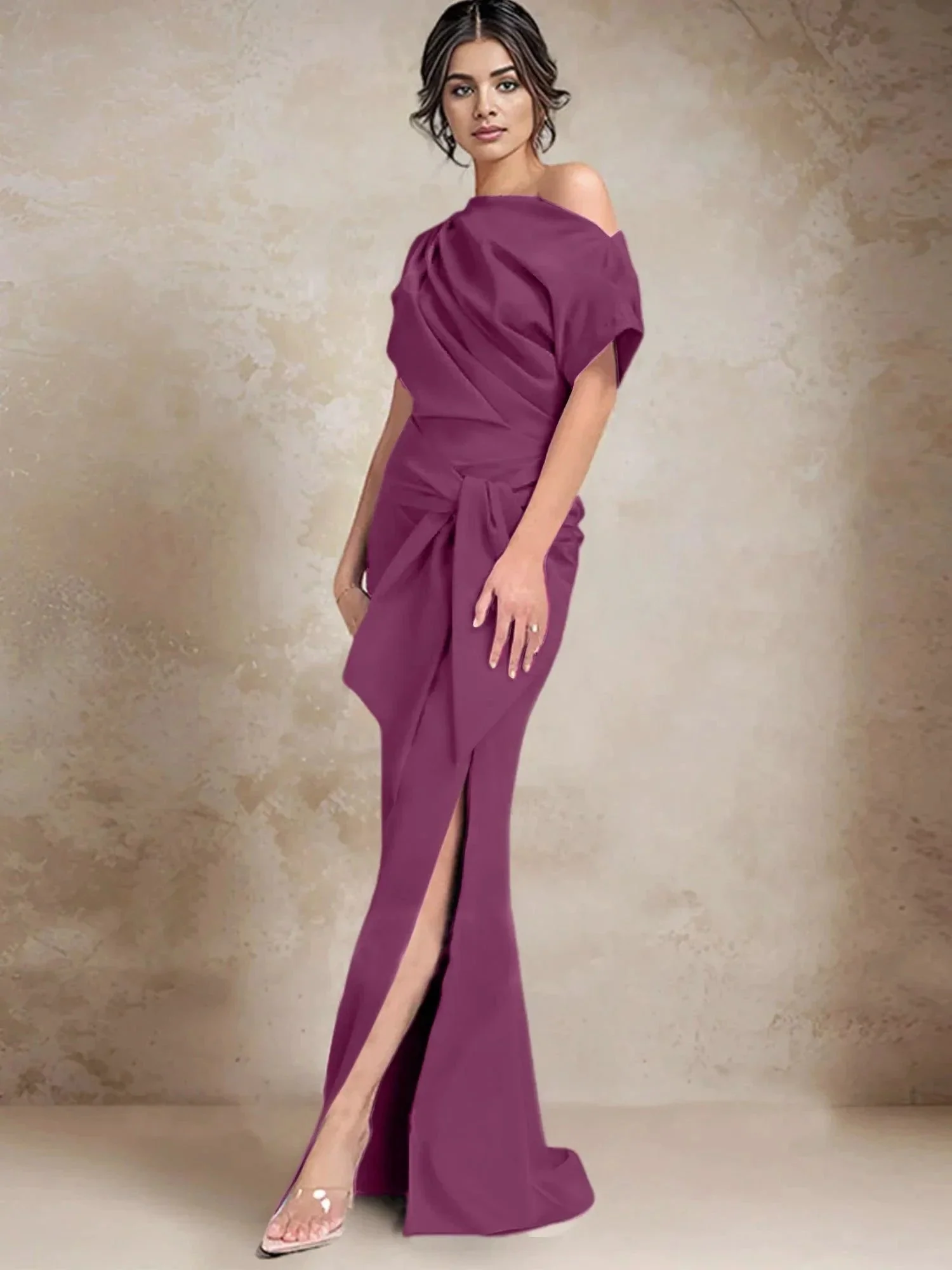 Trumpet/Mermaid One-Shoulder Mother of the Bride Dresses with Split Side - Image 113