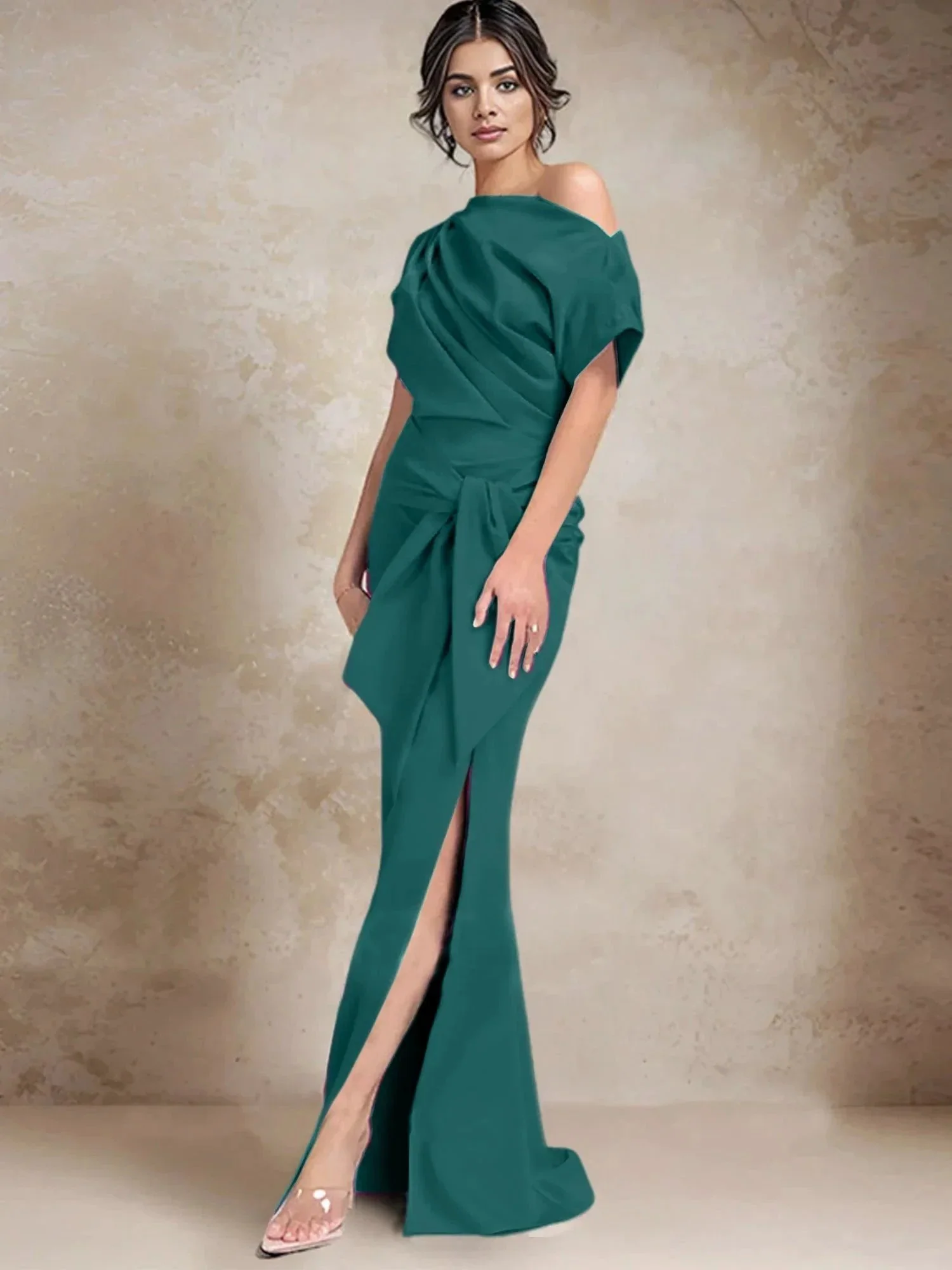 Trumpet/Mermaid One-Shoulder Mother of the Bride Dresses with Split Side - Image 48