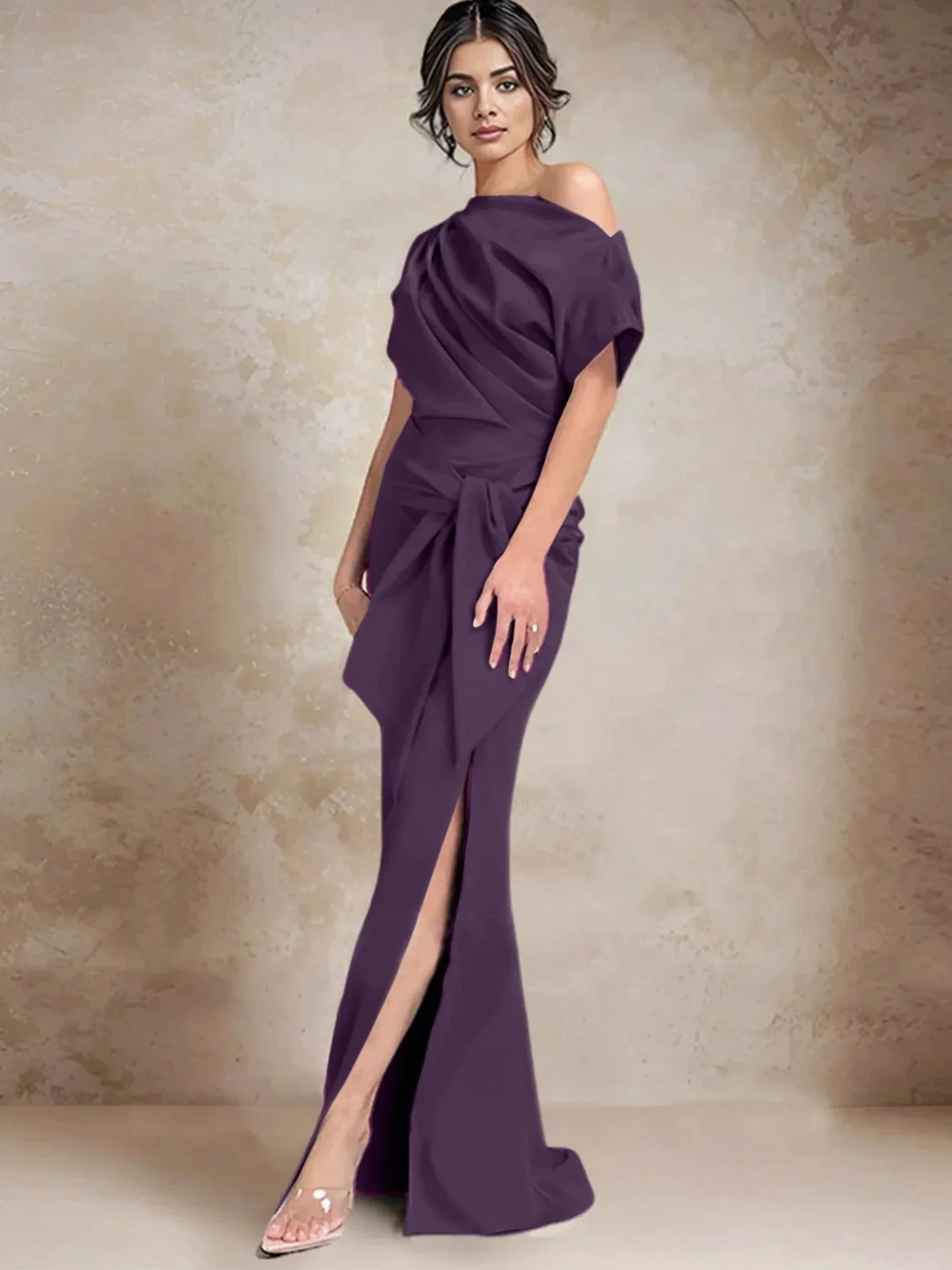Trumpet/Mermaid One-Shoulder Mother of the Bride Dresses with Split Side - Image 51