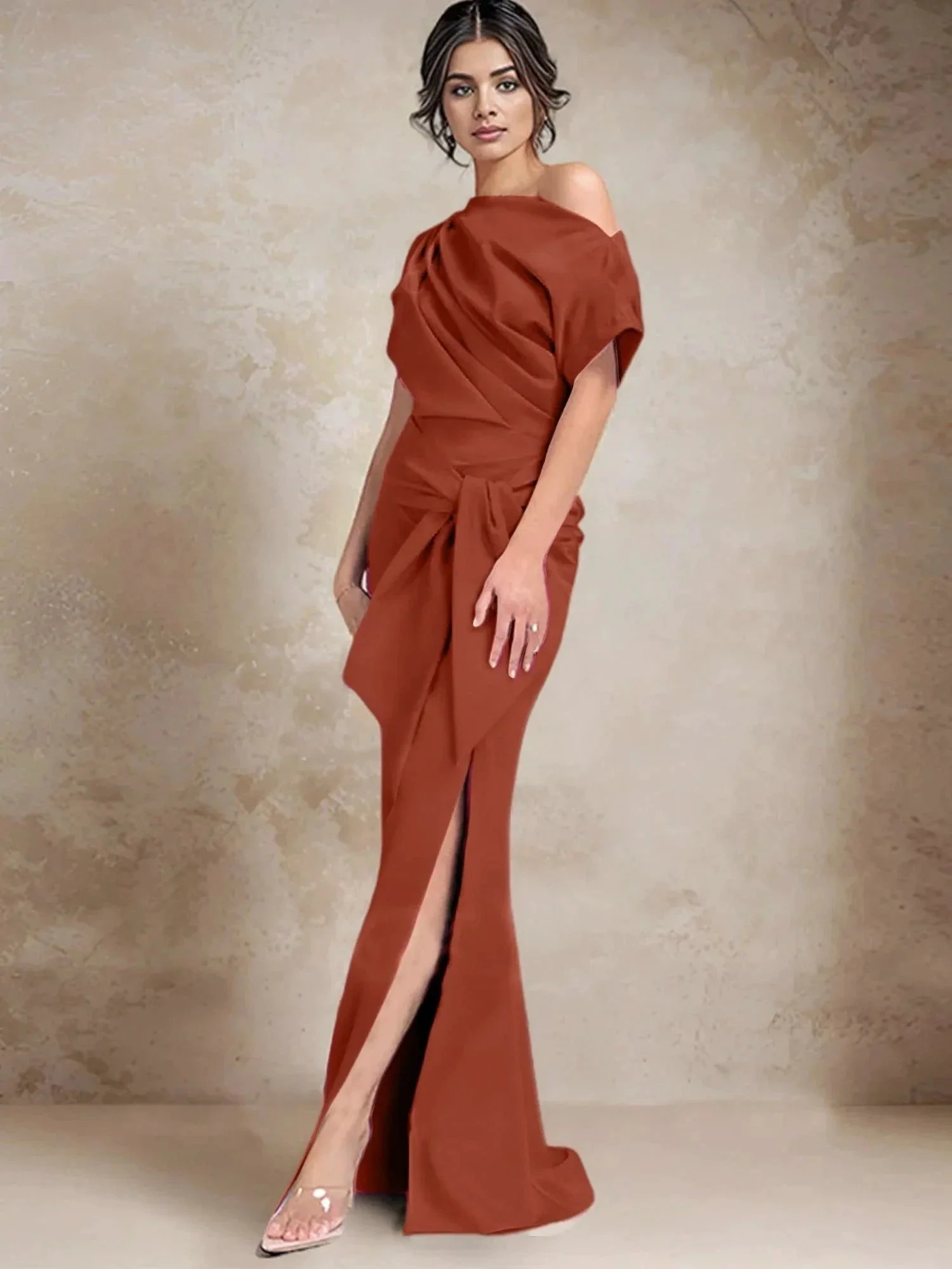 Trumpet/Mermaid One-Shoulder Mother of the Bride Dresses with Split Side - Image 55
