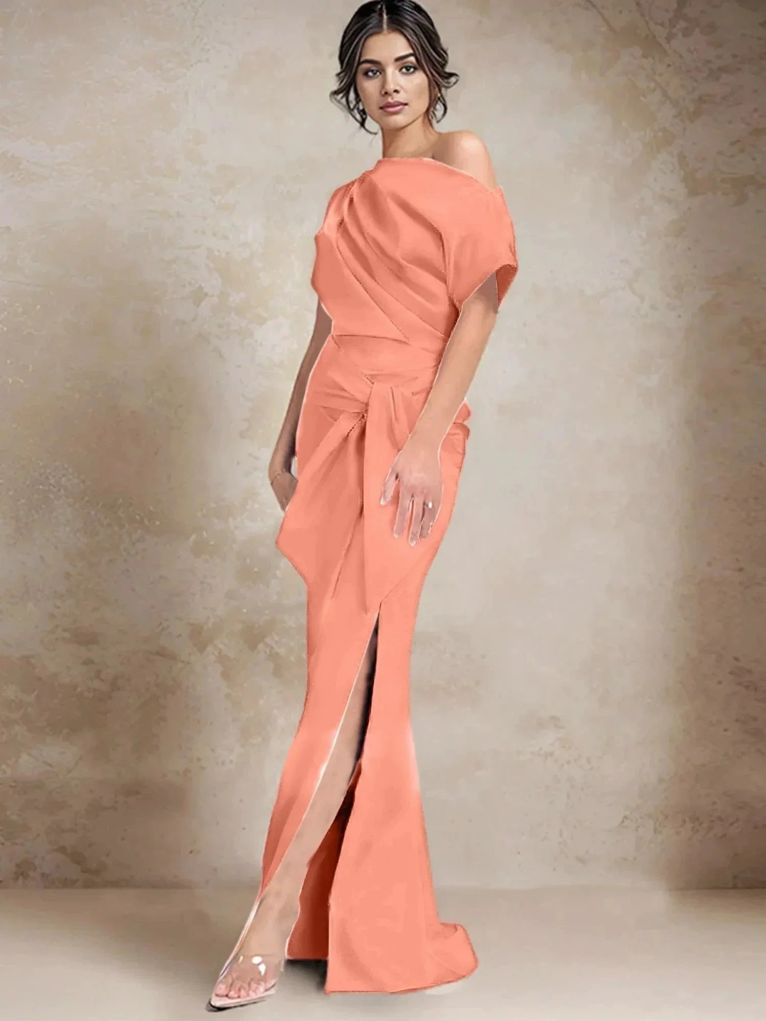 Trumpet/Mermaid One-Shoulder Mother of the Bride Dresses with Split Side - Image 57