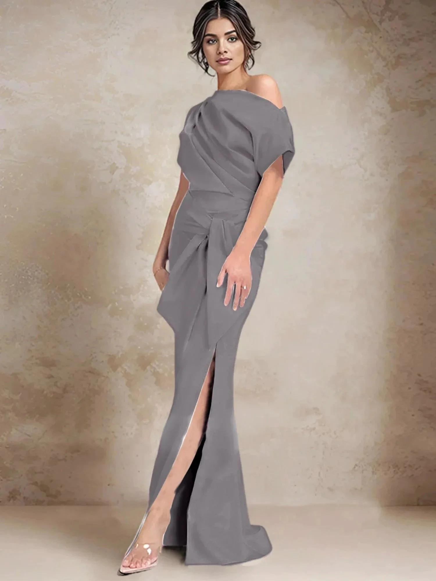 Trumpet/Mermaid One-Shoulder Mother of the Bride Dresses with Split Side - Image 59